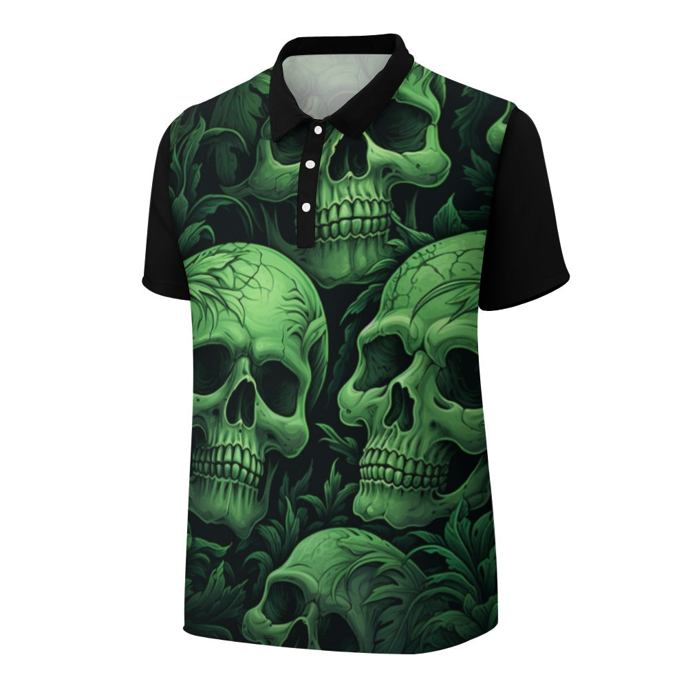 Stylish Green Skulls Polo Shirt for Men - Trendy Casual & Streetwear Fashion - Perfect for Parties, Outings & Everyday Wear