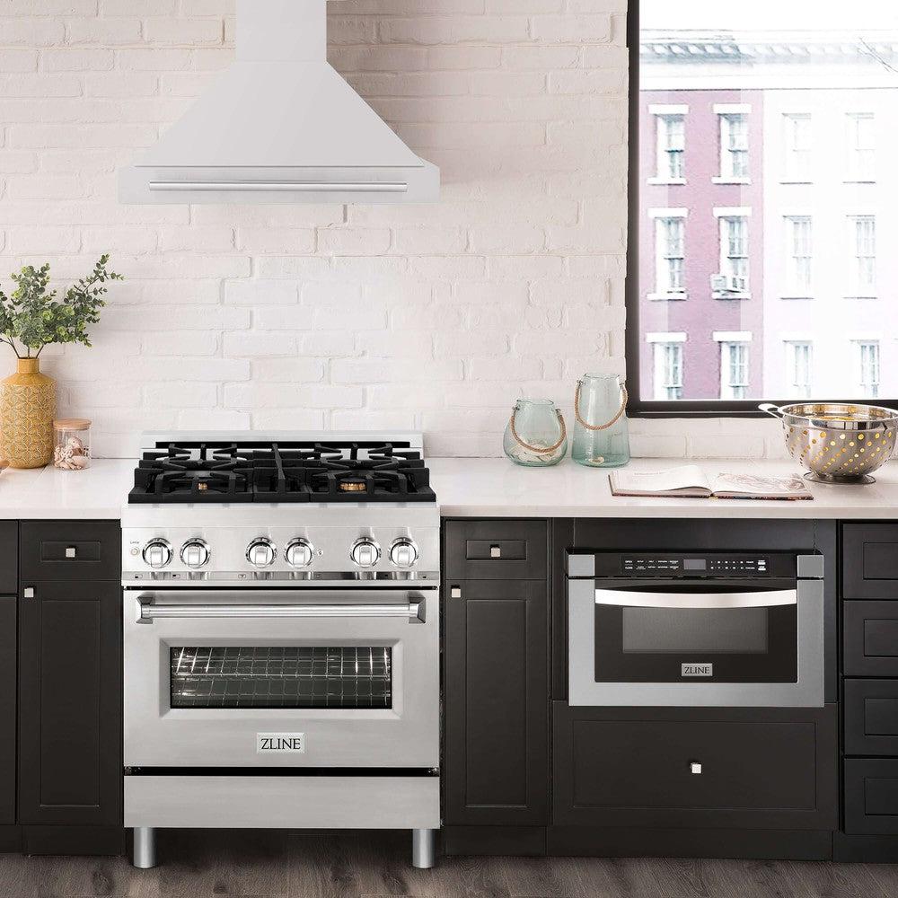 ZLINE 30 Inch Convertible Stainless Steel Range Hood - Professional Kitchen Vent with Stainless Steel Handle & Multiple Color Options (KB4STX 30) - Perfect for Modern Home Kitchens & Restaurant Style Cooking