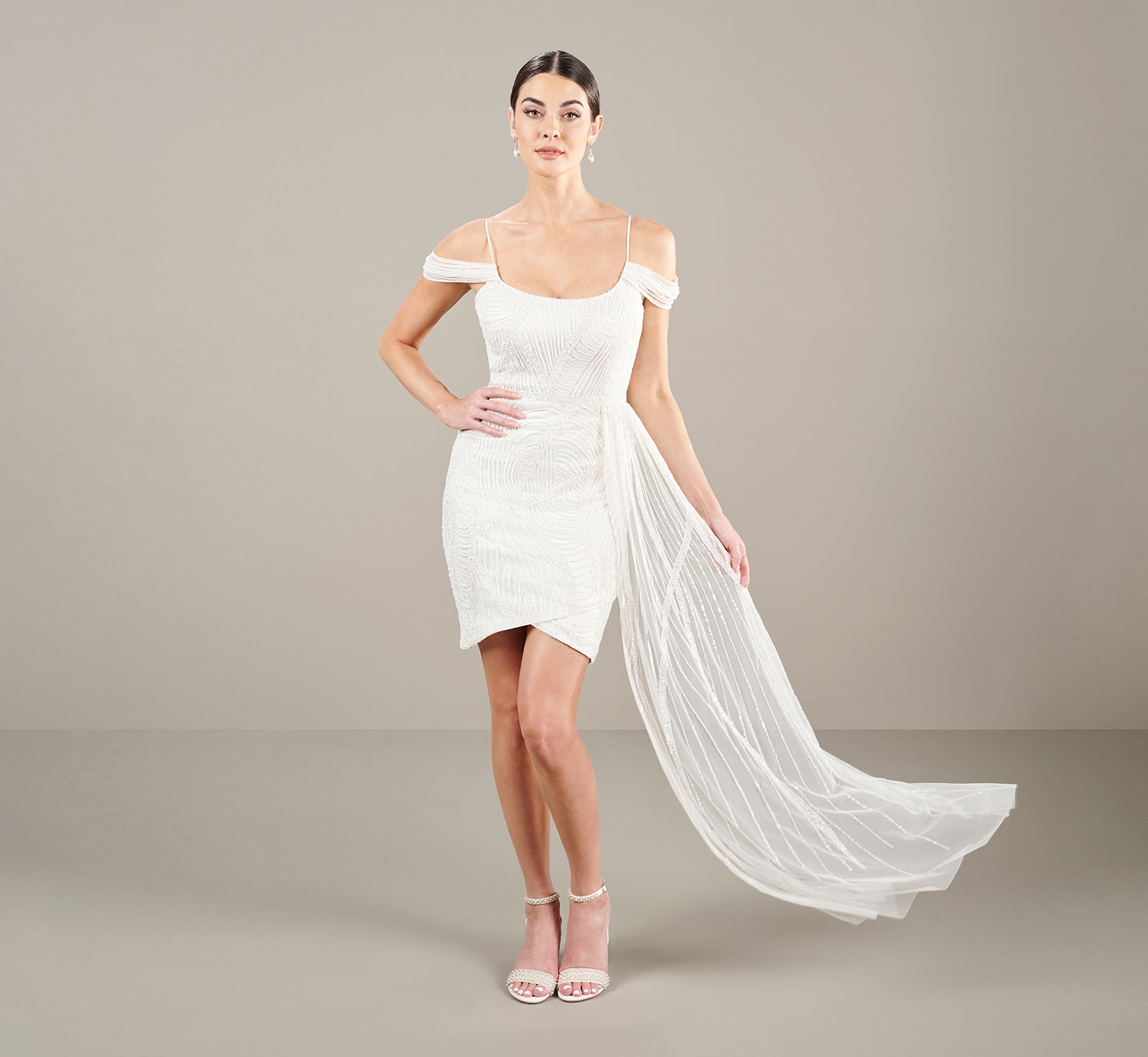 Ivory Beaded Short Sheath Dress - Elegant Beaded Cocktail Dress for Party, Wedding & Special Occasions