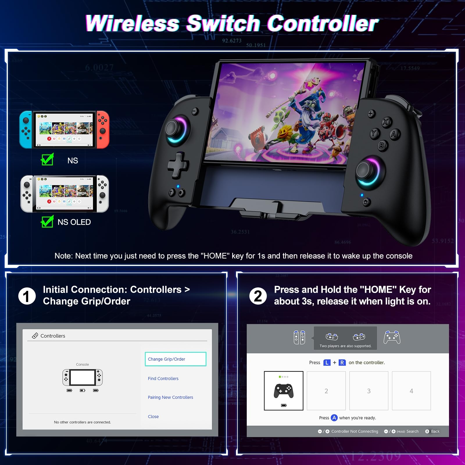 Wireless Pro Controller for Nintendo Switch & Switch OLED - Ergonomic Full-Size Joypad with Turbo, Programmable Buttons & Long Battery Life - Perfect for Handheld Mode Gaming, Multiplayer Sessions & Competitive Play