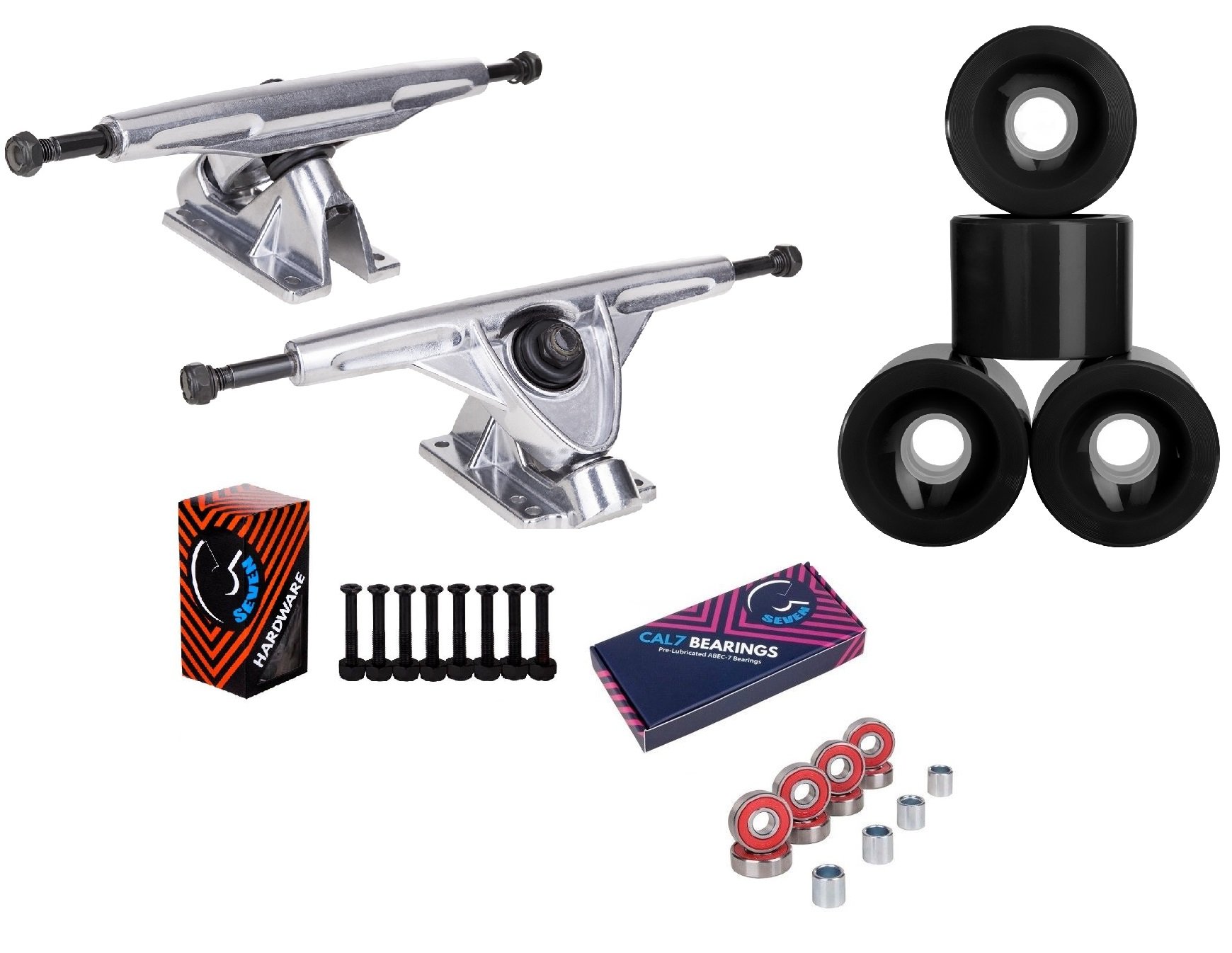 Cal 7 Silver 10.75 Inch Skateboard Trucks with Wheels & Bearings - Perfect for Street Skating, Park Riding & Cruising