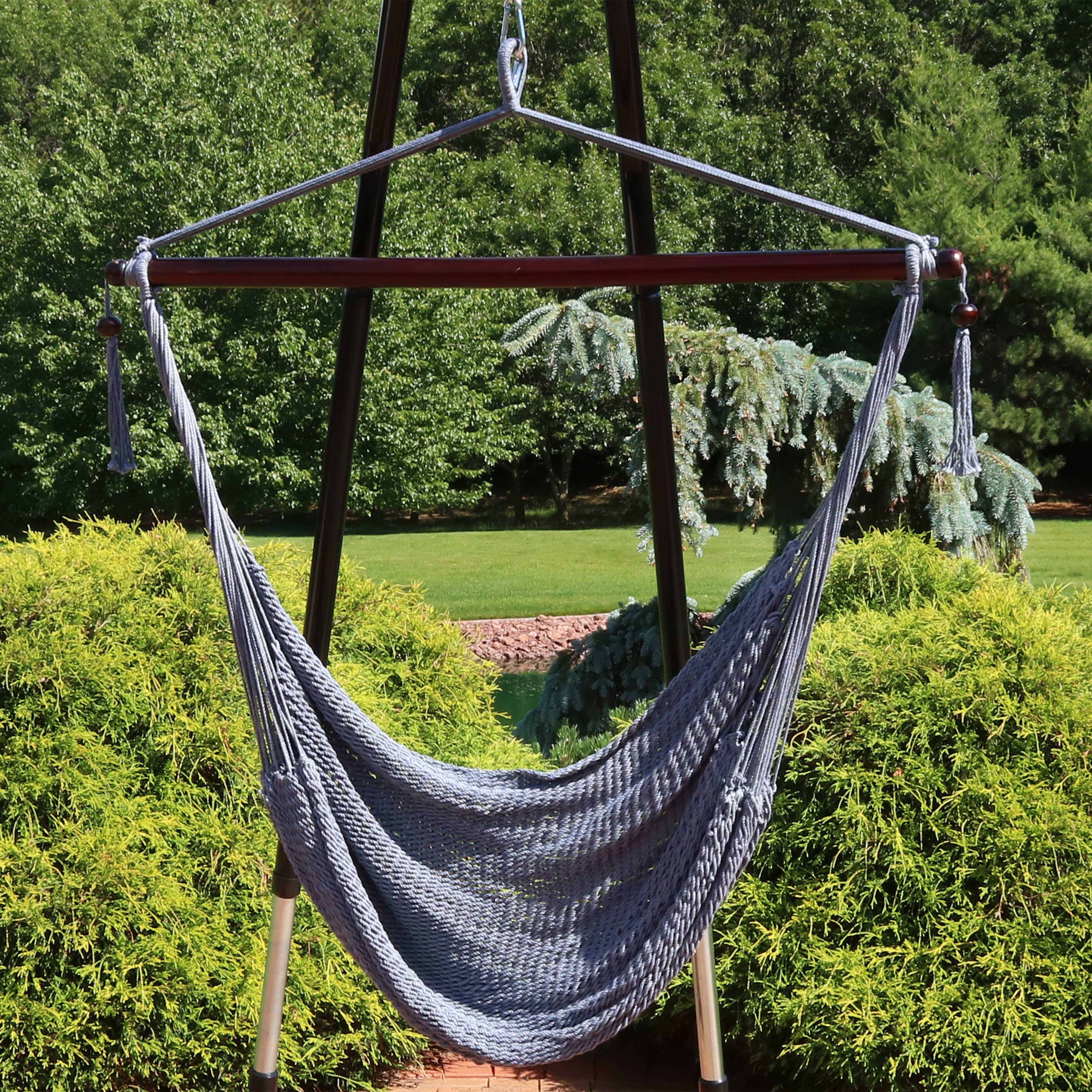 Sunnydaze Extra Large Hanging Caribbean Hammock Chair - Durable Outdoor Swing for Patio, Garden, Backyard & Poolside Relaxation