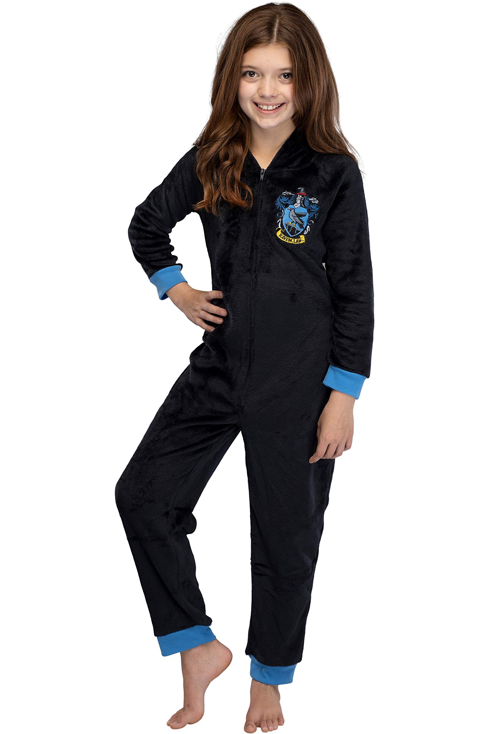 Harry Potter Unisex Kids Hooded Pajama Union Suit - Gryffindor, Slytherin, Ravenclaw & Hufflepuff 4 Houses | Warm Fleece Sleepwear for Boys & Girls | Perfect for Halloween Costumes, Christmas Gifts & Cozy Family Movie Nights