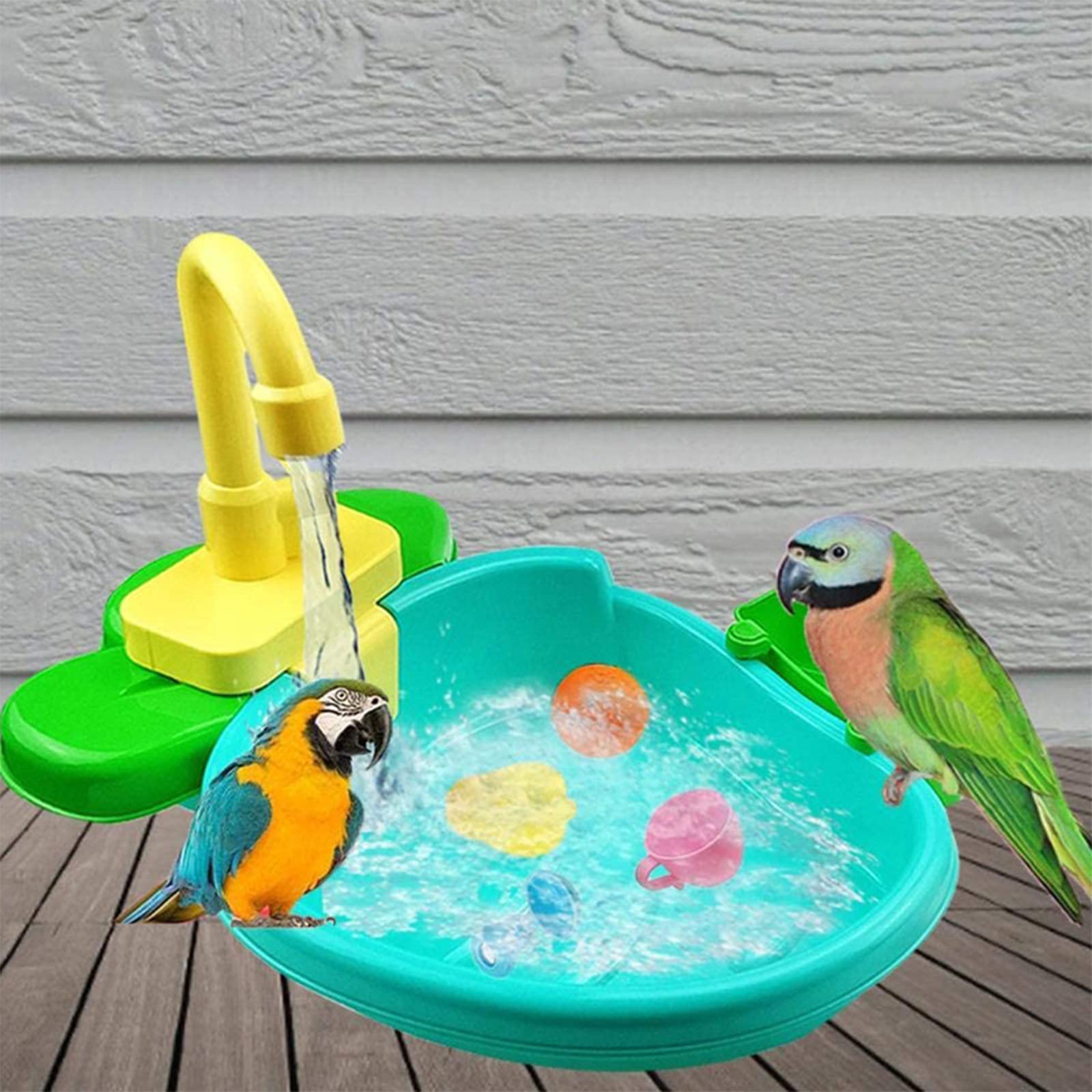 Parrot Shower & Automatic Bird Bathtub with Faucet - Pet Bath Pool for Parrots, Ferrets, Goldfinches | Indoor/Outdoor Cage Accessory & Playtime Water Fun (Green)