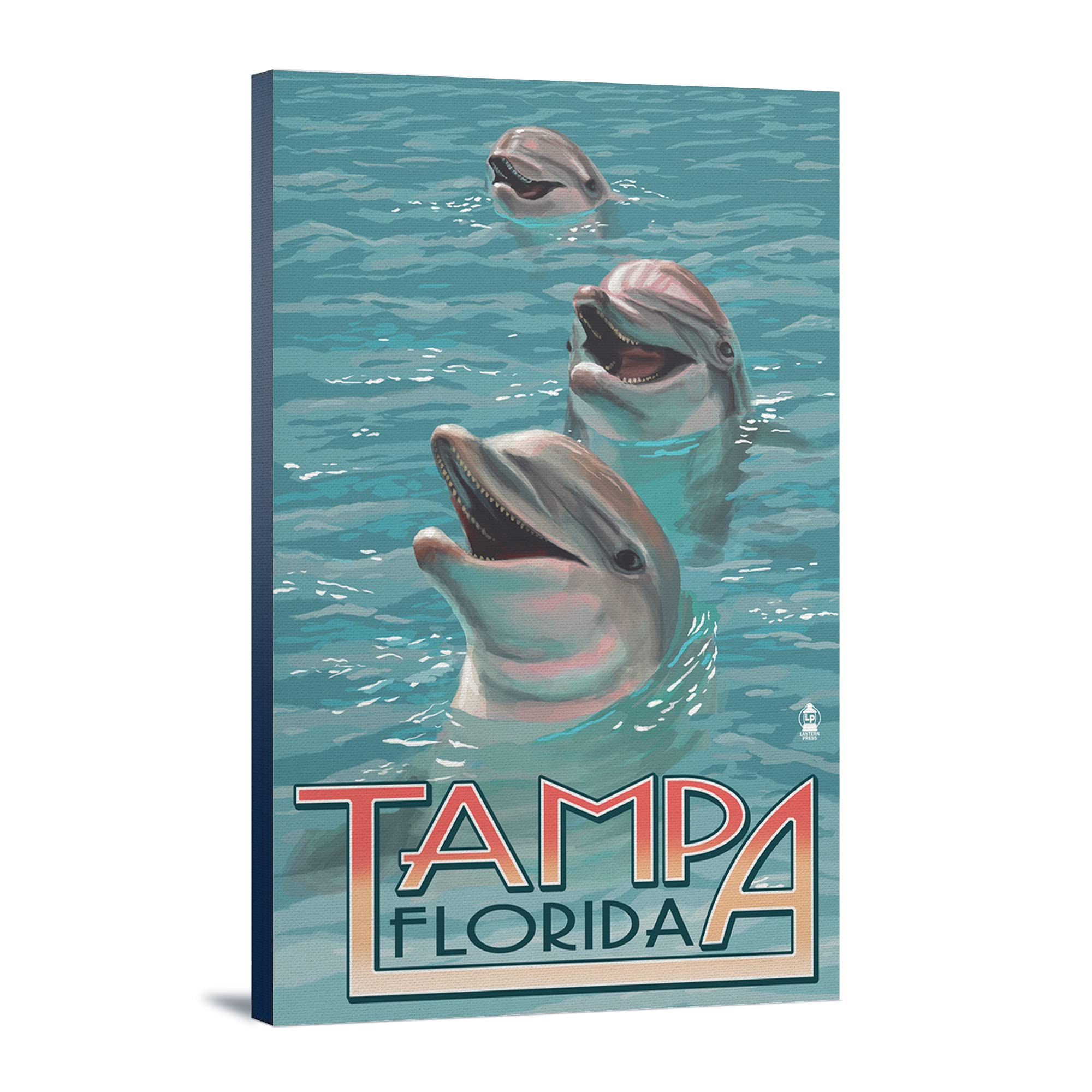 Lantern Press Tampa Florida Dolphins 16x24 Wrapped Canvas Wall Art - Coastal Home Decor for Living Room, Bedroom & Office