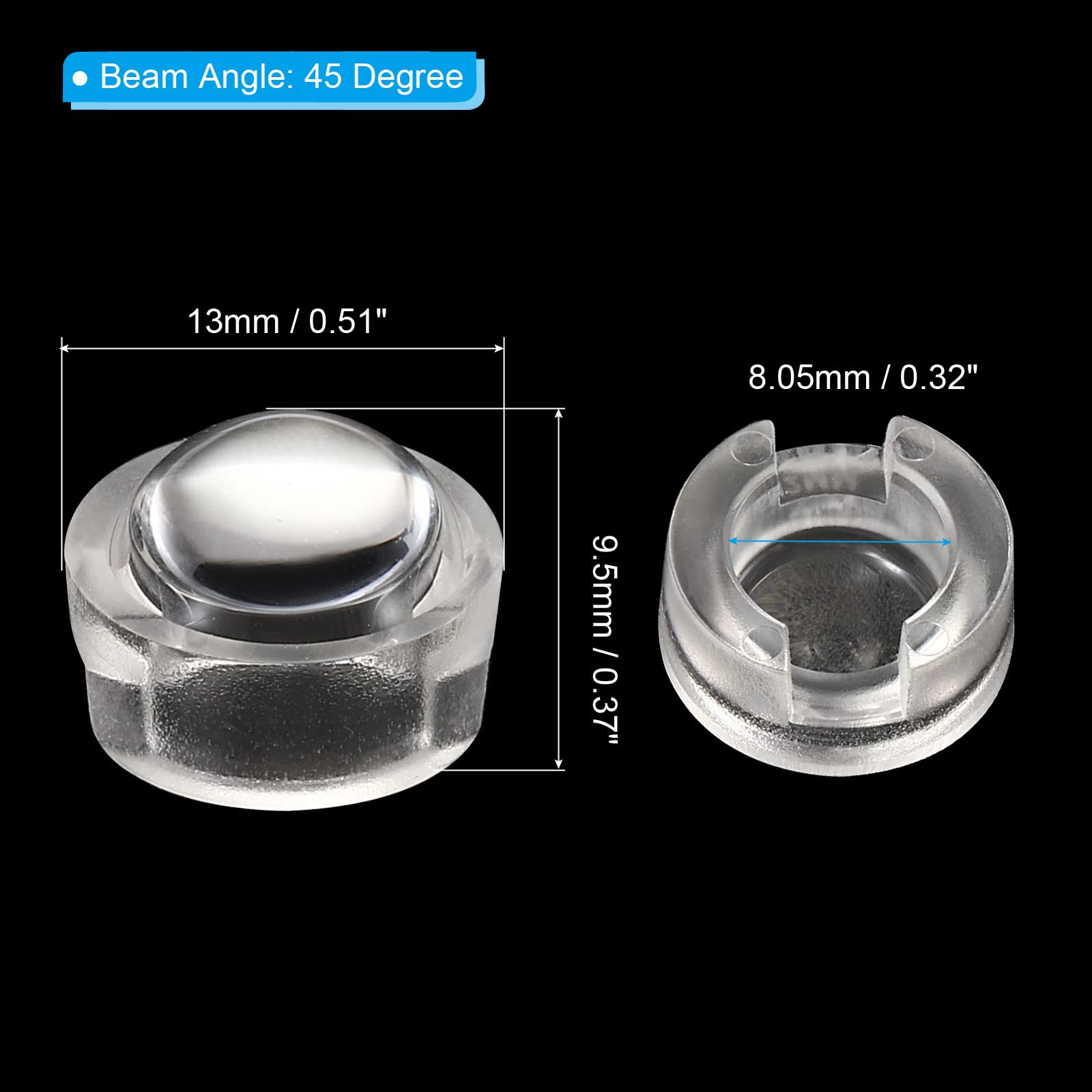 **13mm LED Convex Lens 20 Pack - 45 Degree Beam Angle Acrylic Optical Condenser Lens for 1W 3W LED Beads & Infrared Cameras - Clear Transparent for DIY Lighting, Projectors & Security Cameras**