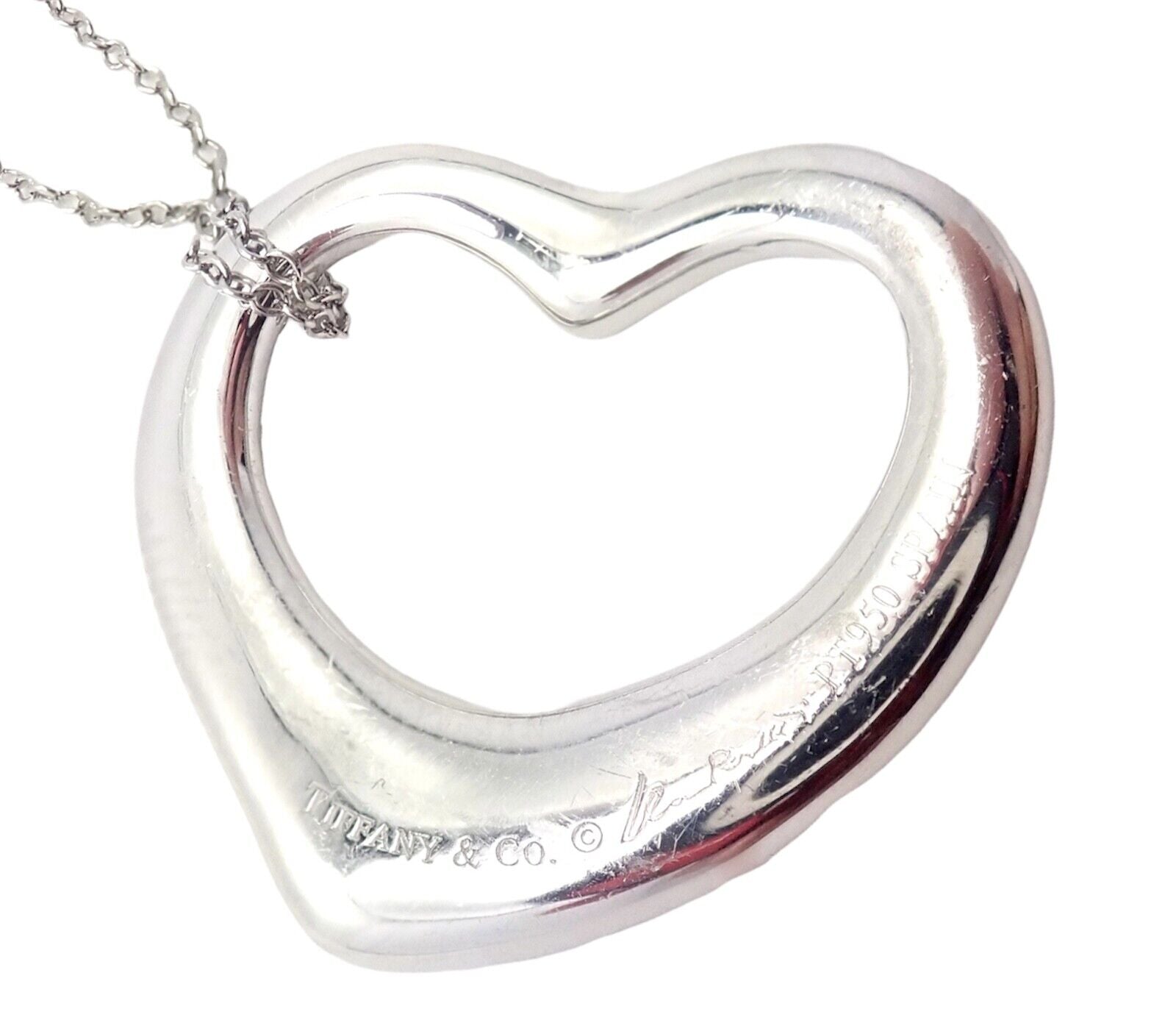 Authentic Tiffany & Co Elsa Peretti Platinum Diamond Large Open Heart Pendant Necklace - Perfect for Anniversaries, Valentine's Day & Special Occasions