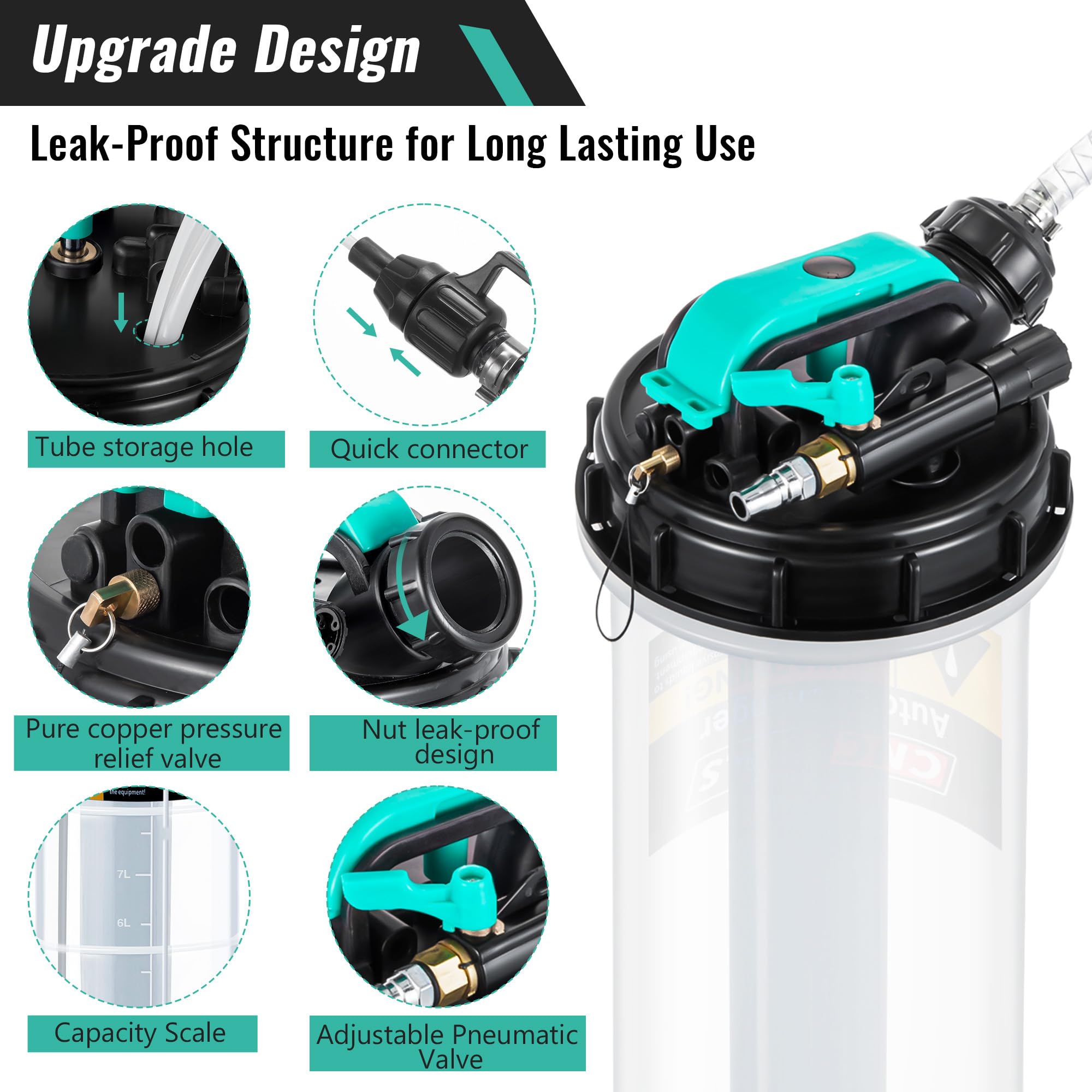 2.5 Gallon/9.5L Manual Pneumatic Oil Fluid Extractor Pump - Automotive Oil Changer & Brake Bleeder Kit with 5 Hoses for Cars, SUVs, Trucks, Yachts - Perfect for DIY Oil Changes & Brake Maintenance