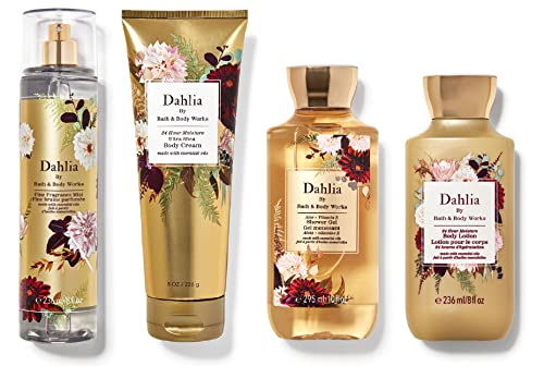Bath and Body Works DAHLIA Deluxe Gift Set - Fragrance Mist, Body Cream, Lotion & Shower Gel Full Size - Perfect for Women's Self-Care, Birthday Gifts & Spa Day Essentials
