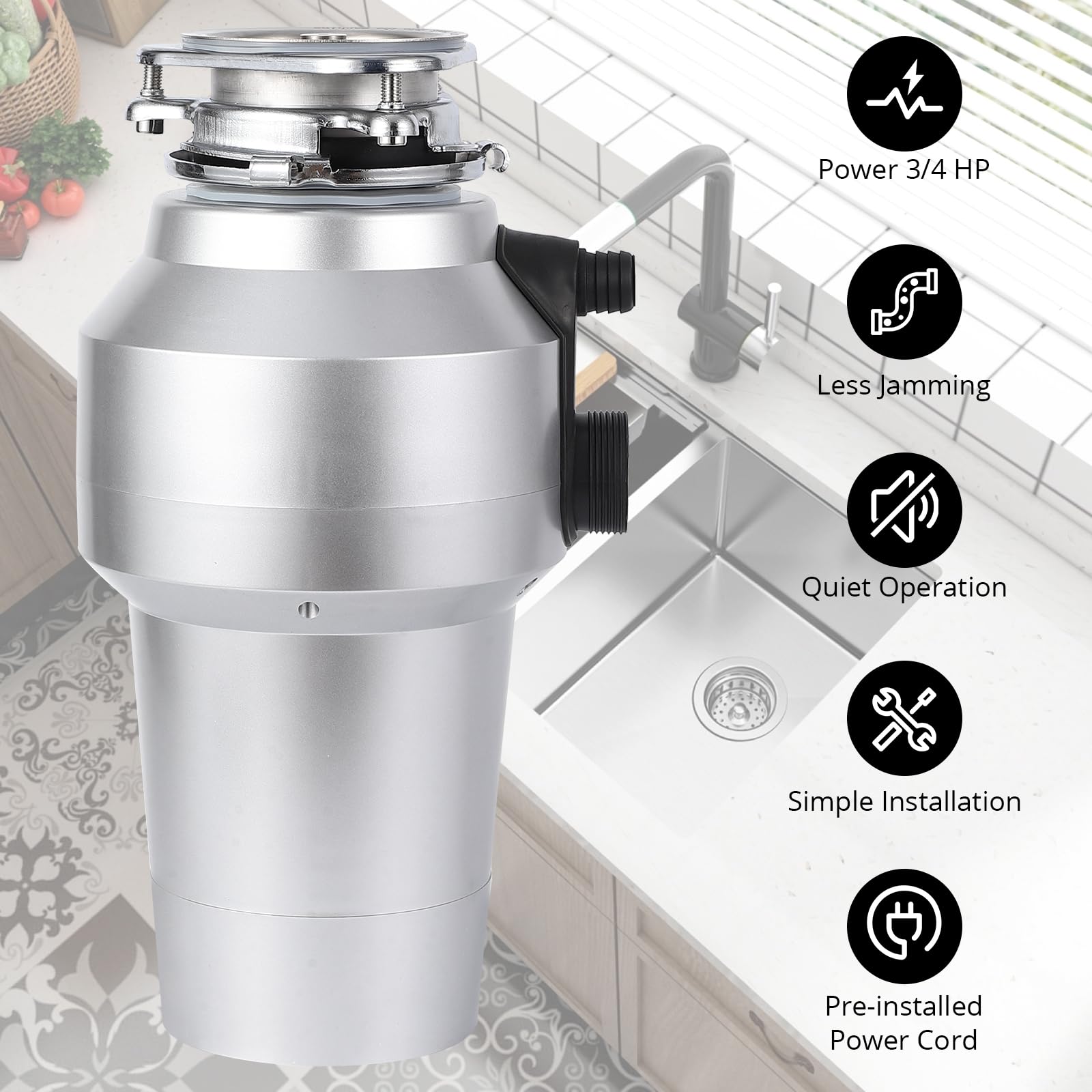 GARVEE 0.75HP Continuous Feed Garbage Disposal - 560W Food Waste Disposer with 14