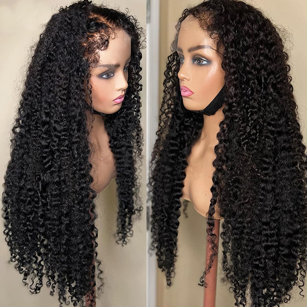 4C Kinky Curly Lace Front Wigs Human Hair 13x4 HD Transparent Lace Frontal Wig with Baby Hair - Deep Wave Curl Pre-Plucked Hairline 180% Density 24 Inch - Perfect for Cosplay, Daily Wear & Protective Styling