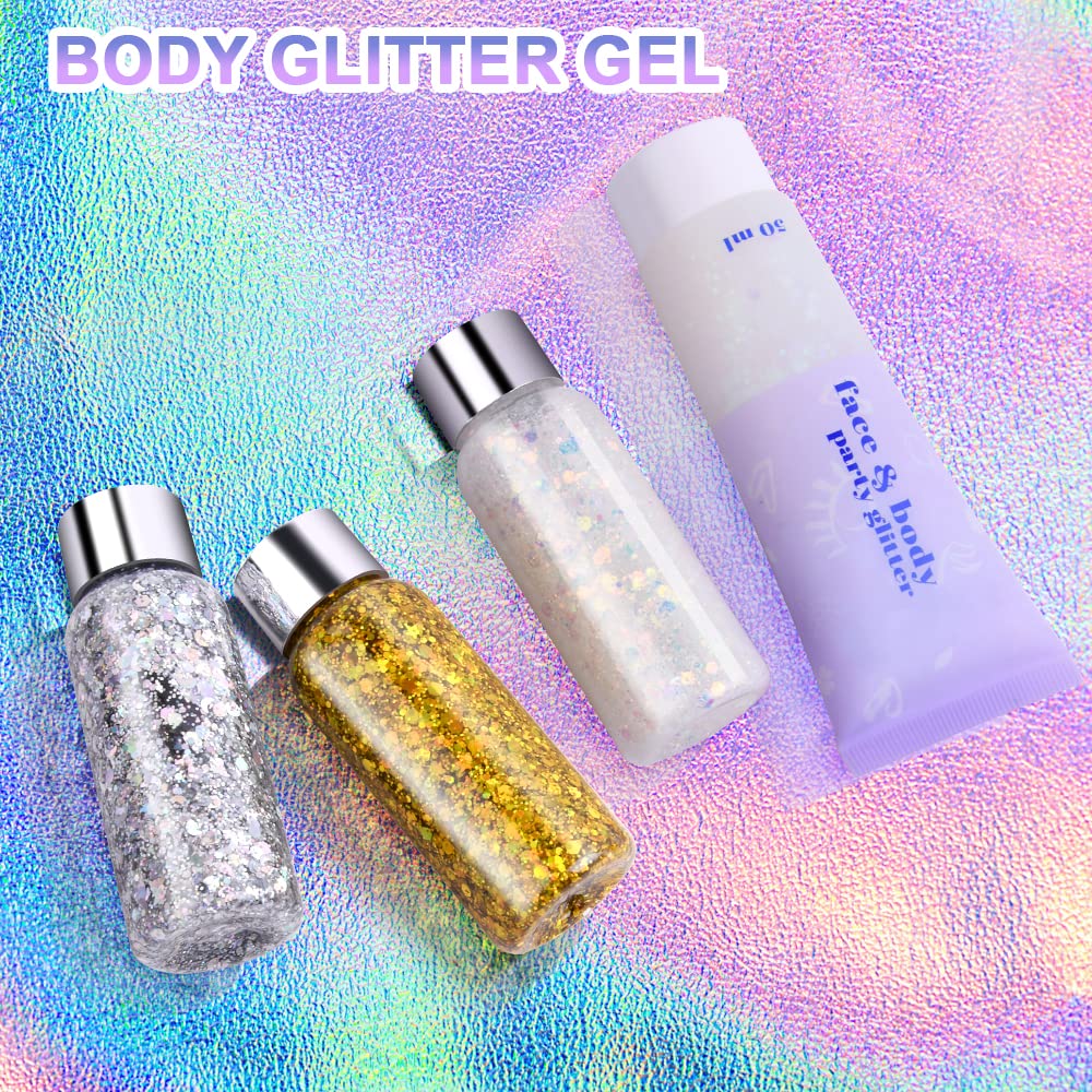 URAQT Holographic Mermaid Sequins Chunky Cosmetic Glitter Gel - Sparkling Face & Body Makeup for Festivals, Parties, Halloween & DIY Art (Silver) | Perfect for Eye, Hair, Nail Designs & Creative Projects