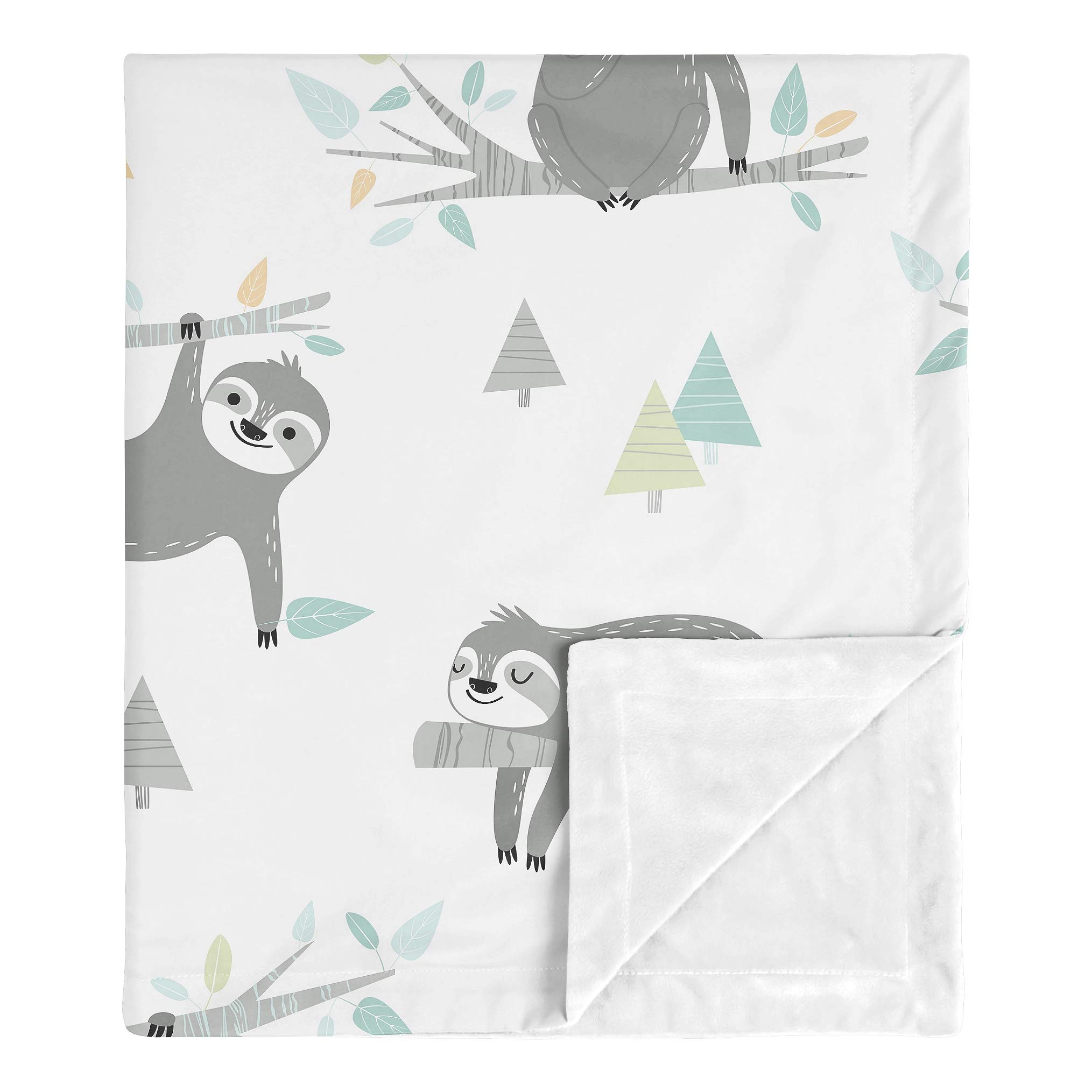 Sweet Jojo Designs Blue Sloth Baby Swaddle Blanket - Soft Minky Security Blanket for Newborn & Toddler, Jungle Leaf Print in Turquoise Grey Green - Perfect for Nursery, Car Seat & Stroller