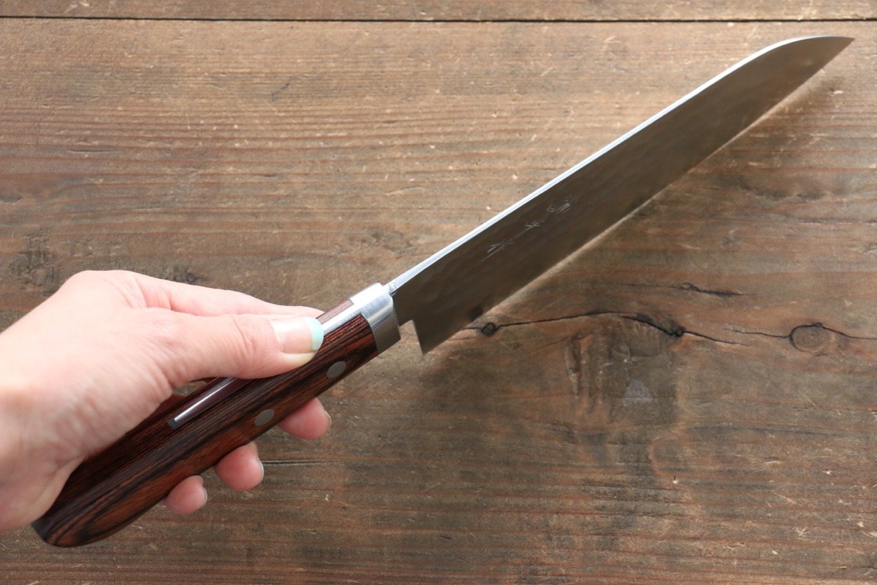 Premium Kunihira Tanzo VG1 Hammered Santoku Knife 170mm - Japanese Chef Knife with Mahogany Handle - Perfect for Slicing, Dicing & Chopping Vegetables, Meat & Fish