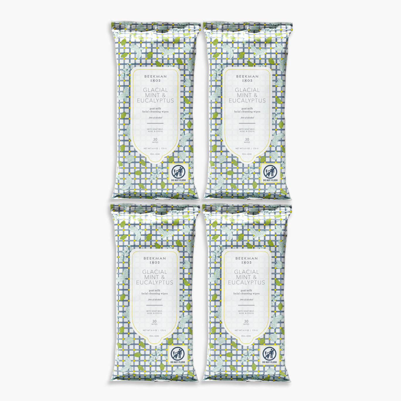 Glacial Mint & Eucalyptus Facial Cleansing Wipes - 4 Pack | Refreshing & Soothing for Sensitive Skin | Perfect for Travel, Gym & Post-Workout Care