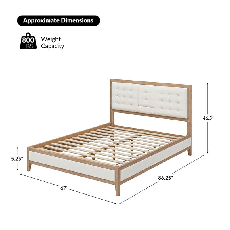 Sabina Upholstered Platform Bed with Adjustable Headboard - Solid Wood Frame Queen Size Bed - Perfect for Modern Bedroom, Guest Room & Master Suite