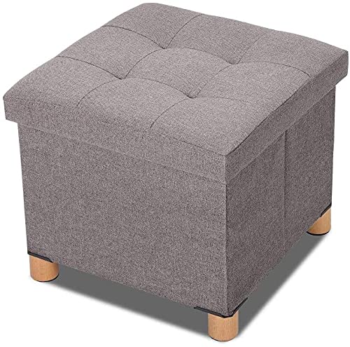 Large Storage Ottoman Footstool - Upholstered Cube Stool with Foldable Design for Living Room & Bedroom | Space-Saving Foot Rest & Toy Storage Organizer | Perfect for Relaxing Feet and Organizing Clothes, Blankets, Kids Toys