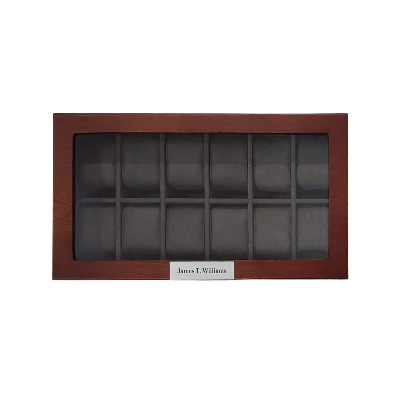 Personalized 12-Slot Cherry Wood Watch Box with Glass Top - Luxury Watch Display Case & Jewelry Organizer with Stainless Steel Accents & Oversized Deluxe Pillows - Perfect for Watch Collectors, Gift Giving & Home Décor