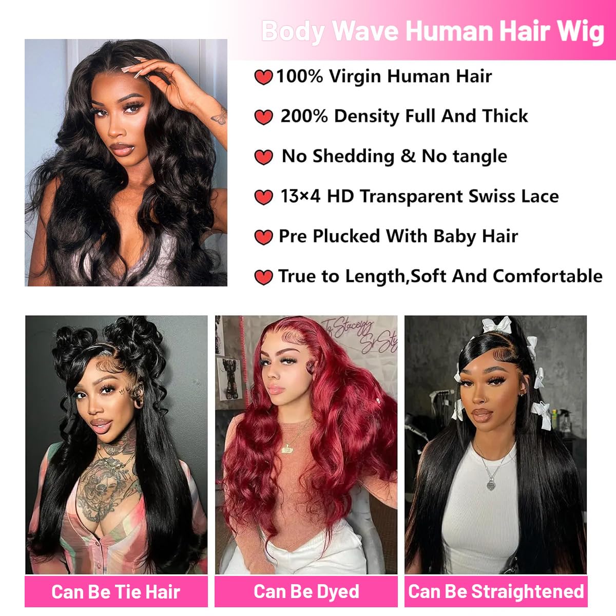 13x4 HD Glueless Body Wave Lace Front Wig - 26 Inch Brazilian Virgin Human Hair with Baby Hair | 200% Density Natural Wavy Lace Frontal Wig for Women | Perfect for Daily Wear, Parties & Special Occasions