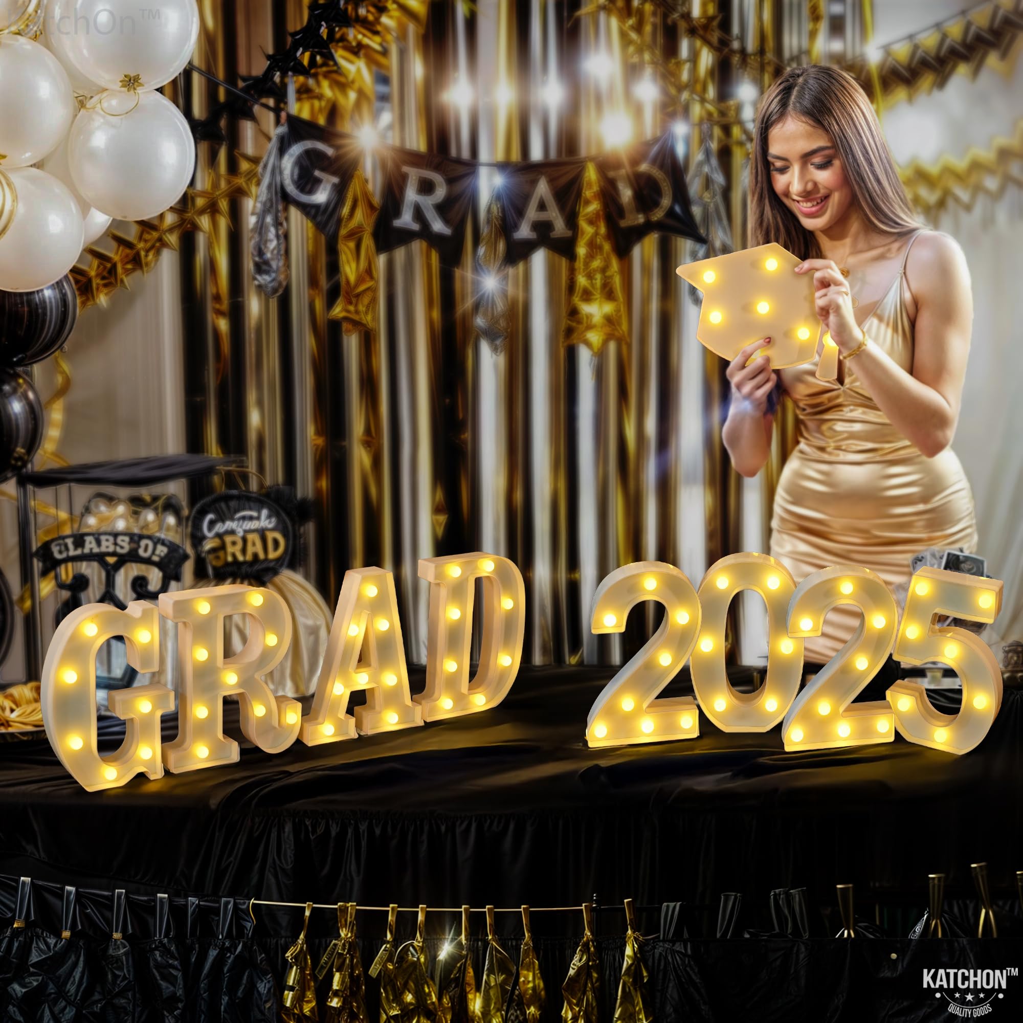 KatchOn 8.5 Inch White LED Graduation Sign - Class of 2025 Light Up Letters for Graduation Party Decorations - Perfect for High School & College Graduation Celebrations, Dorm Room Decor & Photo Backdrops