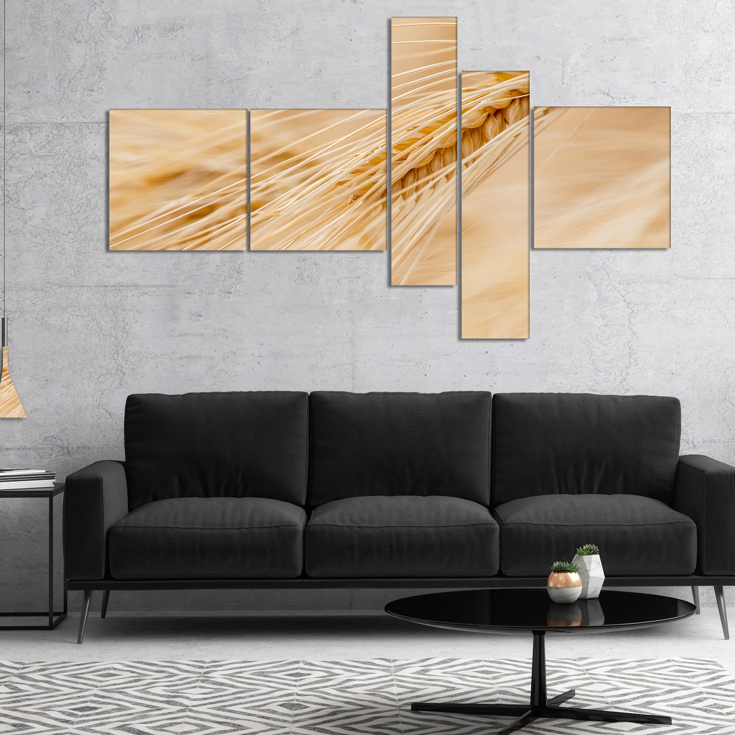 DESIGN ART 'Cereal Plants Barley' Floral Canvas Wall Art Print - Multi-Color 60x32 Inch 4-Panel Framed Painting - Modern Farmhouse Decor for Living Room, Bedroom & Office
