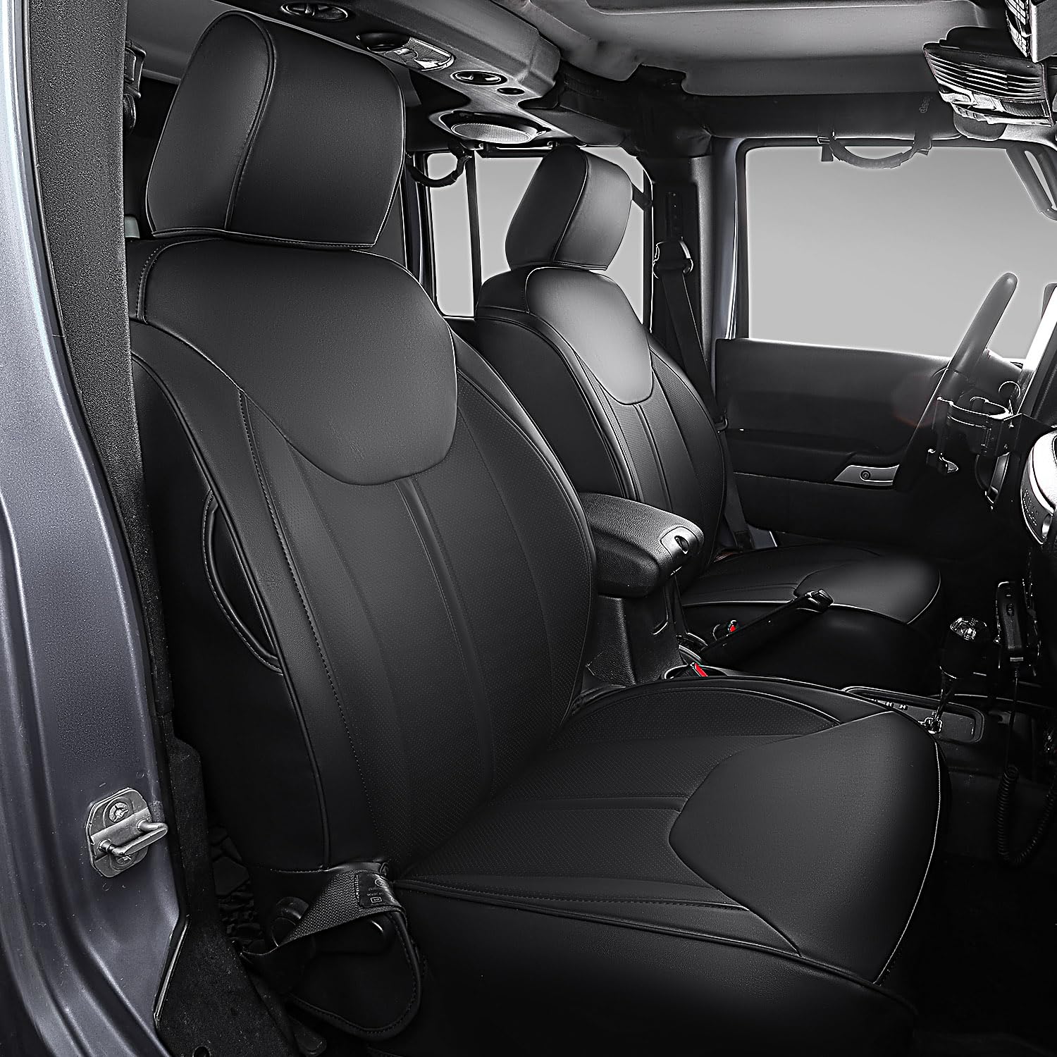 Xipoo PU Leather Car Seat Covers for 2013-2017 Jeep Wrangler JK - Front & Back Seat Protectors, 4-Door Replacement Covers (Black) | Durable & Comfortable for Off-Roading, Daily Commute & Adventure Trips