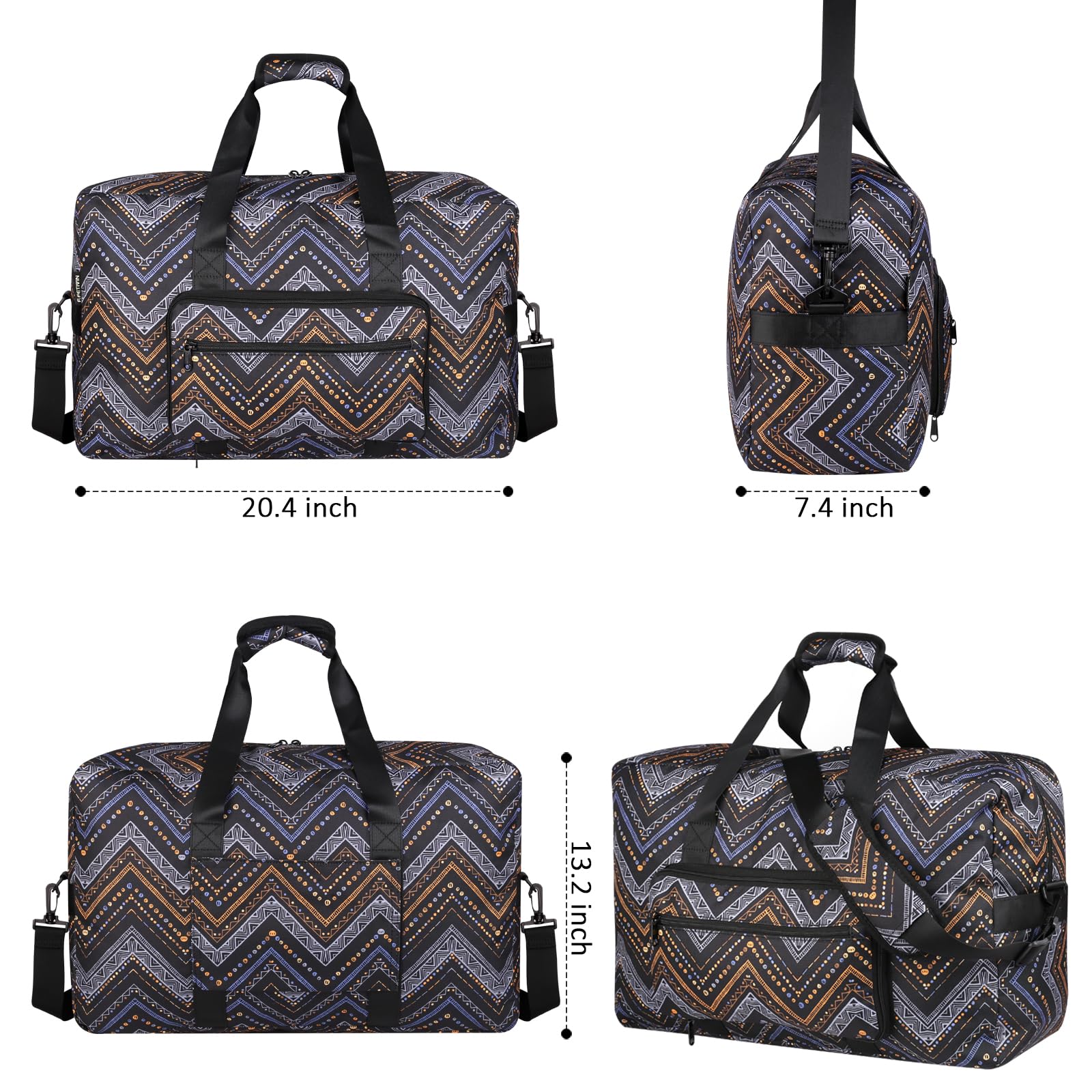 F.FETIVIN Women's Weekender Bag - Medium Travel Duffle Carry On Overnight Bag with Wavy Stripes | Perfect for Weekend Getaways, Gym, Business Trips & Airplane Travel