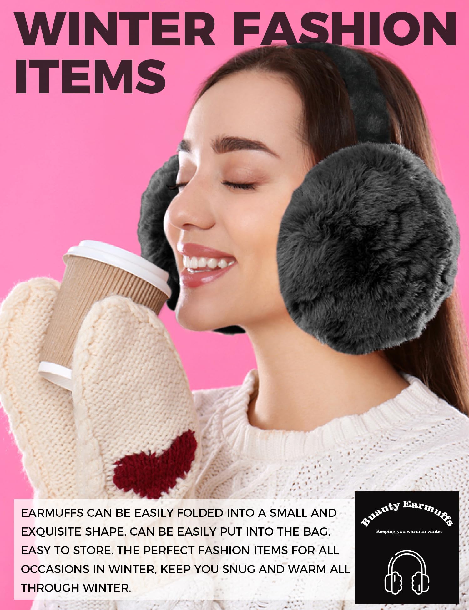 Soft Fluffy Ear Muffs for Women & Men - Warm Winter Earmuffs Headband, Cute Ear Warmers for Cold Weather - Perfect for Outdoor Activities, Skiing, Snowboarding & Winter Fashion Accessories