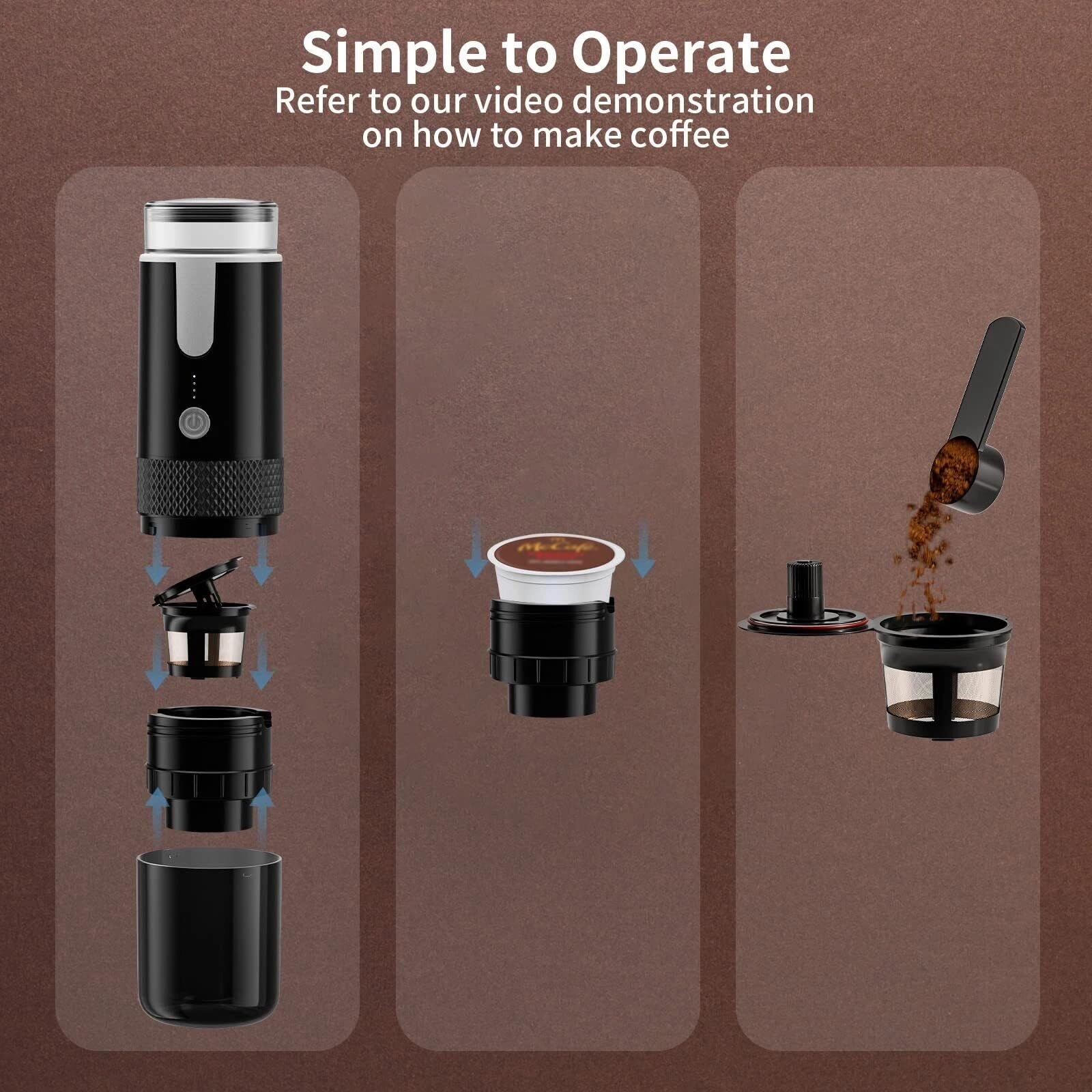 HURRISE Portable Manual Coffee Maker - Compatible with K-Cup Pods & Ground Coffee, Handheld Espresso Machine for Camping, Hiking, Travel, Office & Home Use | Perfect for Outdoor Adventures & Daily Brewing