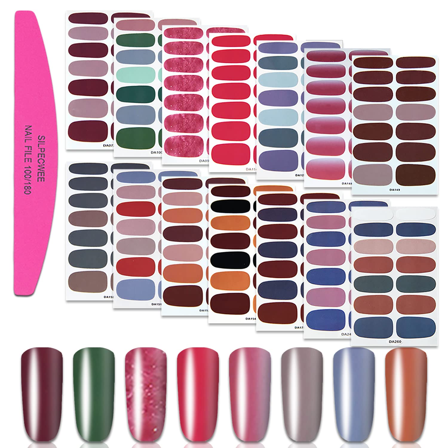 SILPECWEE 14 Sheets Solid Color Nail Polish Strips - Self-Adhesive Nail Wraps for Women, Easy DIY Nail Art Stickers with Nail File - Perfect for Parties, Weddings & Everyday Manicures