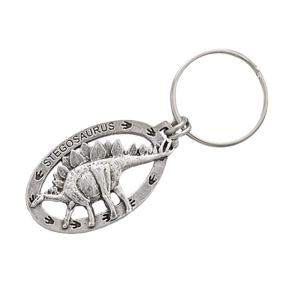 Handmade Pewter Stegosaurus Dinosaur Keychain - 2