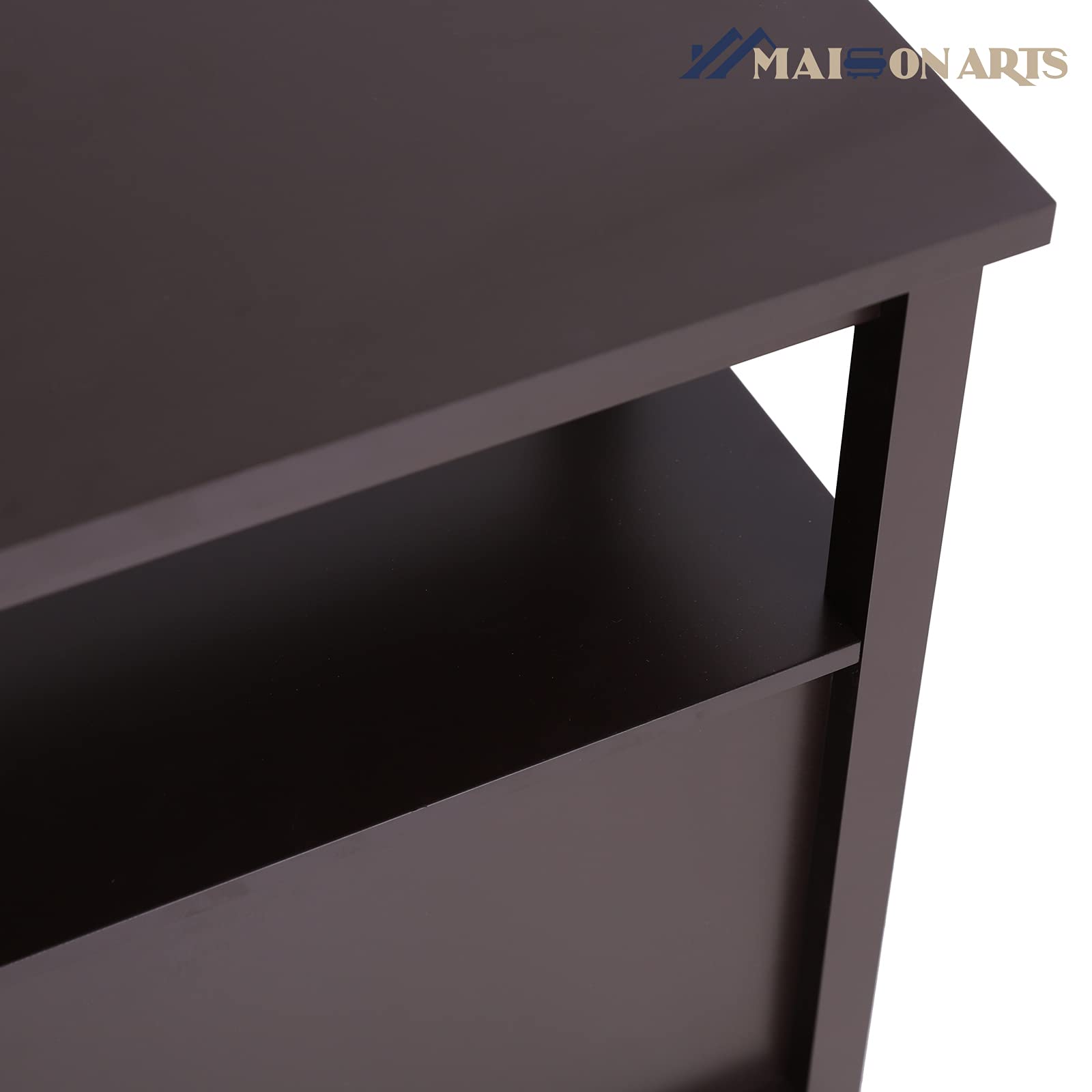 MAISON ARTS Brown Narrow End Table with 2 Storage Drawers & Open Shelf - Compact Sofa Side Table, Nightstand for Bedroom & Living Room - Perfect for Small Spaces, Apartment Decor, Coffee Table Alternative (Brown)