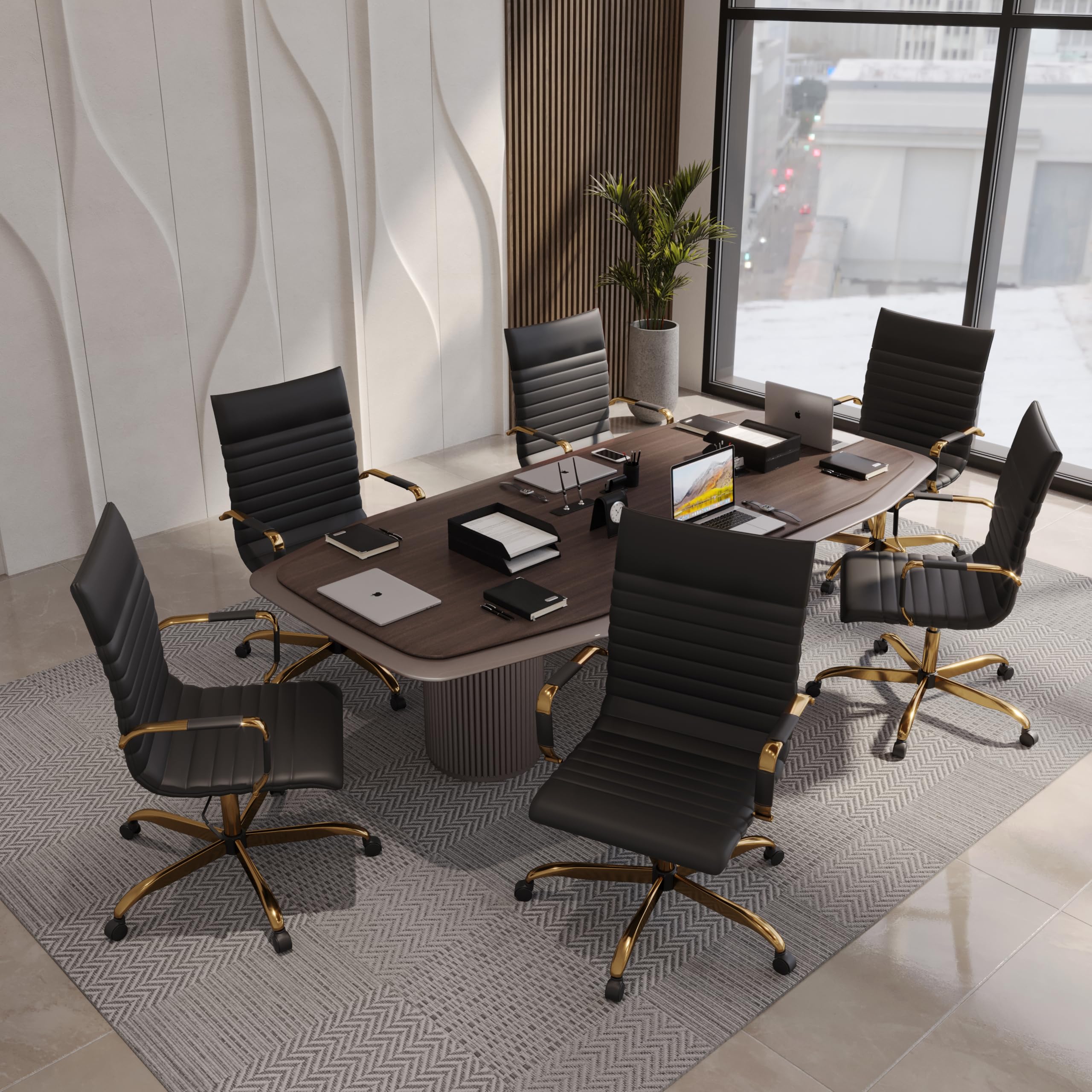 LeisureMod Harris High-Back Ergonomic Office Chair - Modern Leather Executive Desk Chair with Gold Frame, 360° Swivel & Adjustable Height - Perfect for Home Office, Study Room & Workspace