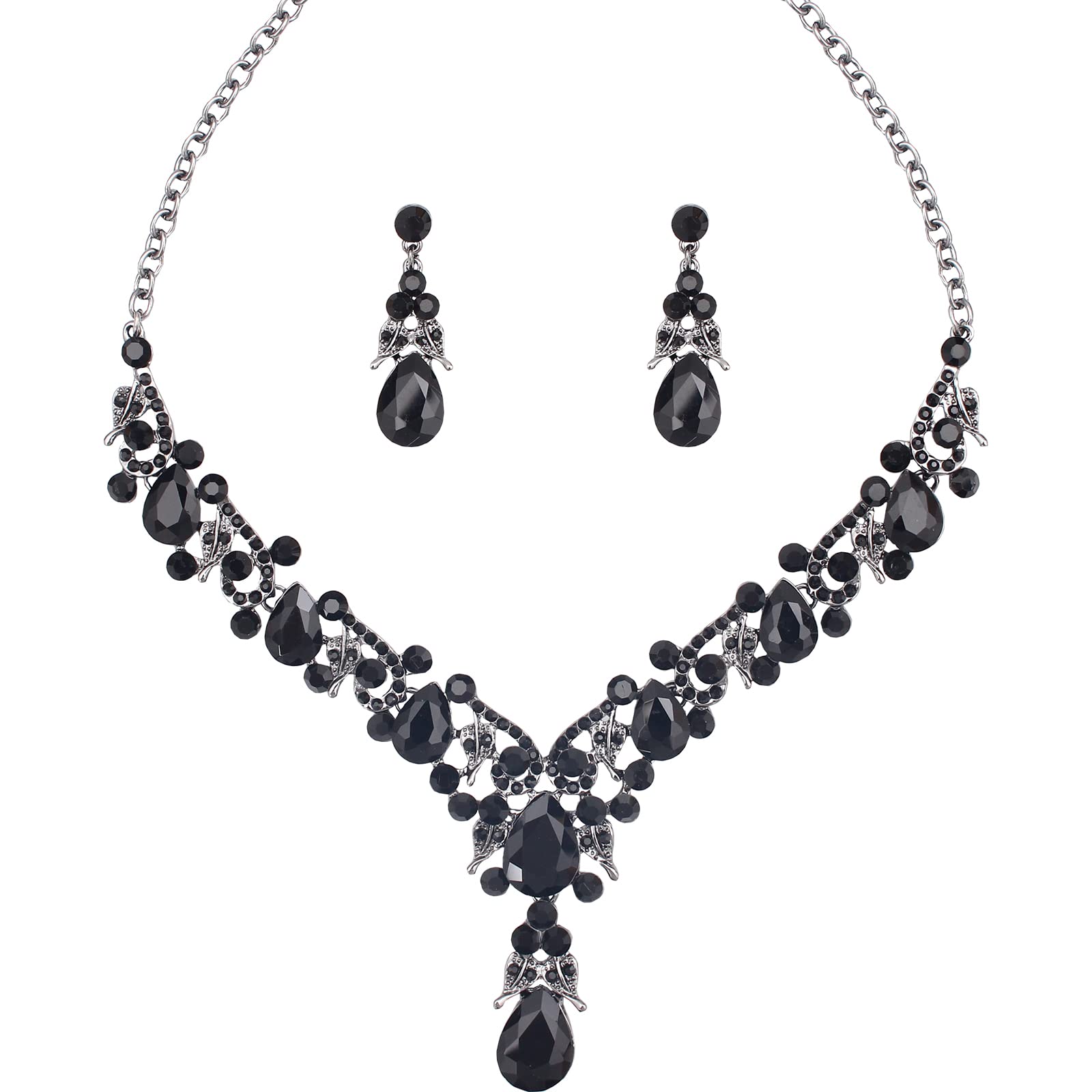 Elegant Crystal Bridal Jewelry Set - Teardrop Necklace & Earrings for Wedding, Bridesmaid, Prom | Women's Floral Costume Accessories | Perfect for Bridal Shower, Anniversary, and Formal Events