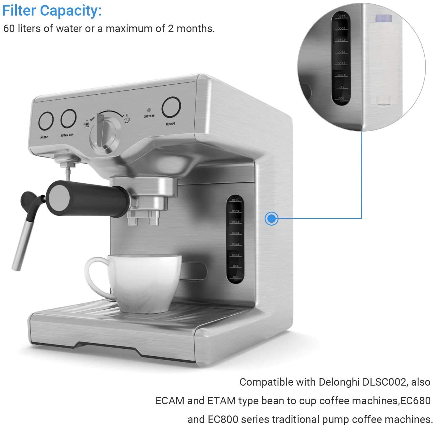 DeLonghi DLSC002 Coffee Water Filter Replacement (4-Pack) - Compatible with ECAM, ESAM, ETAM, BCO & EC Series Coffee Machines | Perfect for Home, Office & Commercial Use