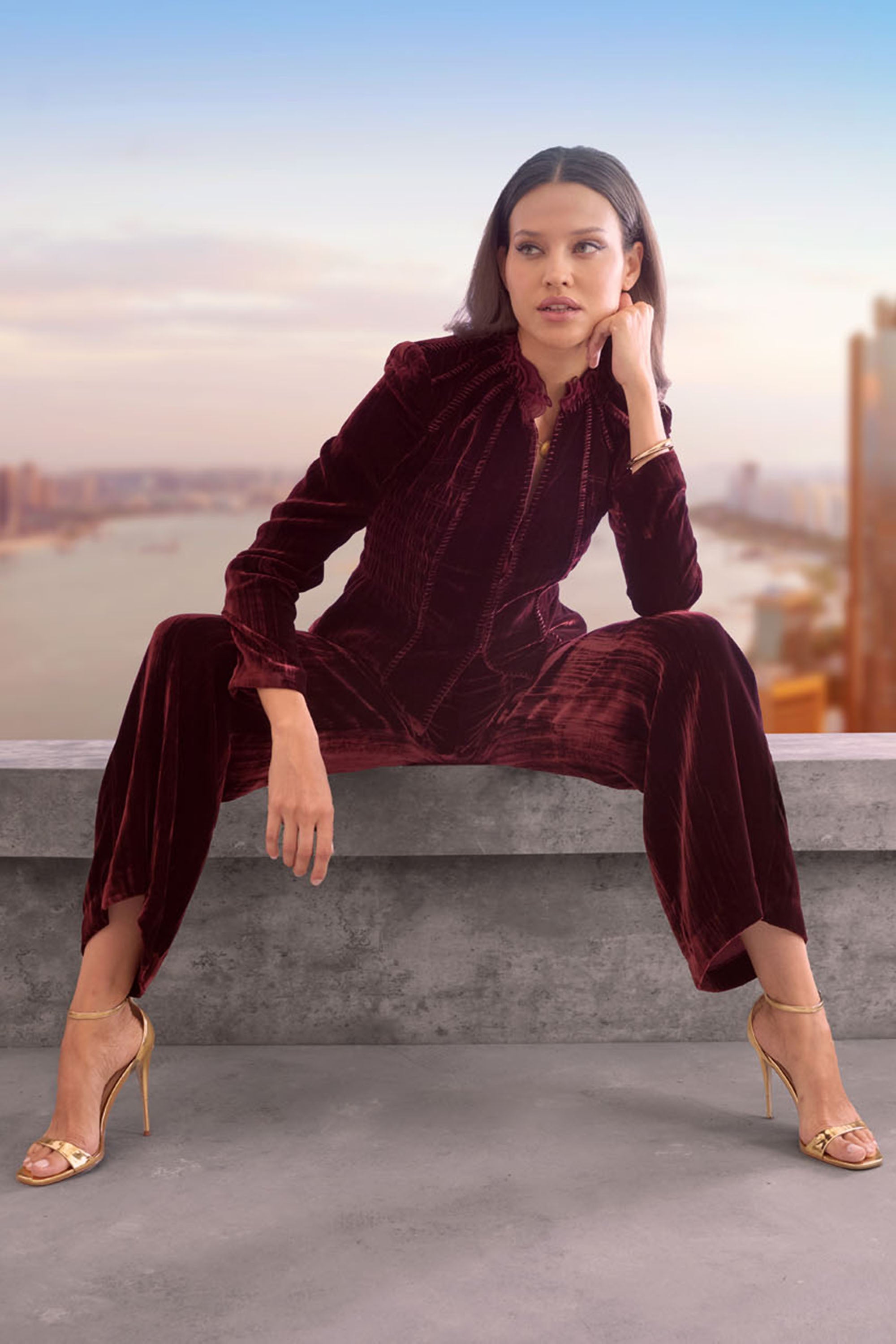 Plisse Velvet Embroidered Jacket for Women - Elegant Velvet Blazer with Embroidery Details - Perfect for Parties, Weddings & Special Occasions