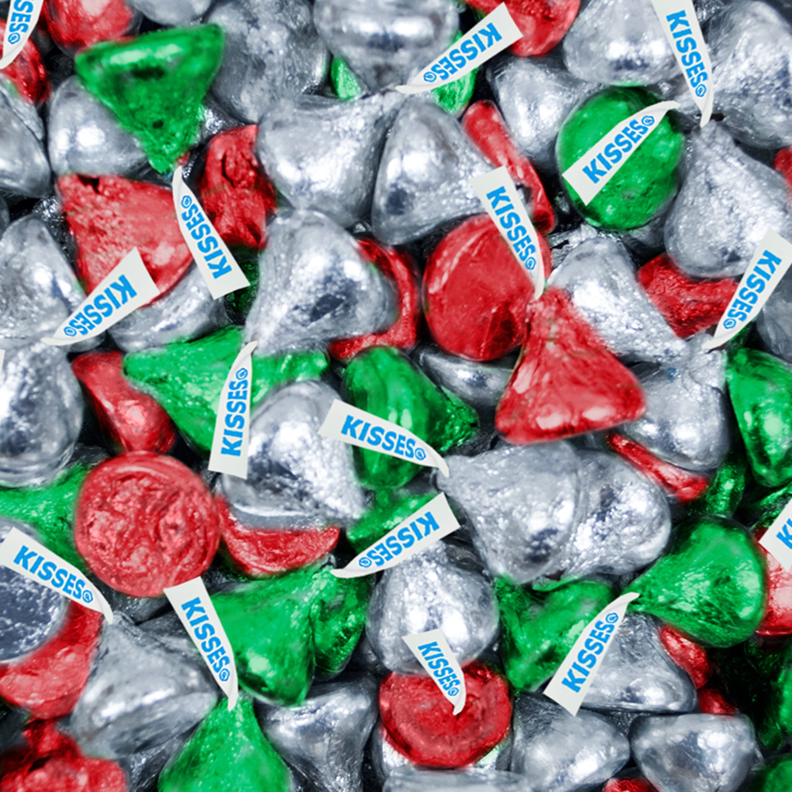Bulk Christmas Candy 25lb Hershey's Kisses - Red, Green & Silver Foiled Milk Chocolate - 2,500 Pieces - Holiday Party Favors, Stocking Stuffers & Gift Baskets