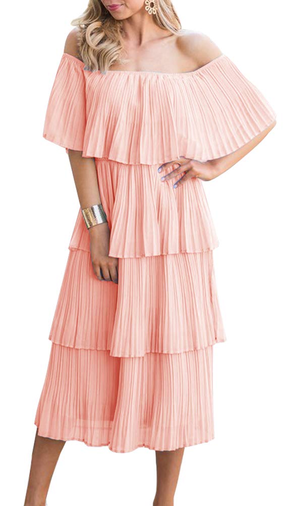 ETCYY Women's Off Shoulder Ruffled Chiffon Maxi Dress - Elegant Summer Wedding Guest, Beach Party & Casual Long Dress for Women | Perfect for Outdoor Events, Vacations & Date Nights
