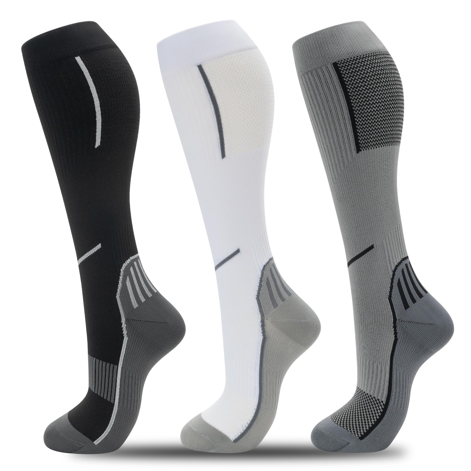 Fenglaoda Graduated Compression Socks for Women & Men - 3 Pairs Medical Support Socks for Circulation, Nurses, Running & Travel - Improve Blood Flow for Long Shifts & Active Lifestyles