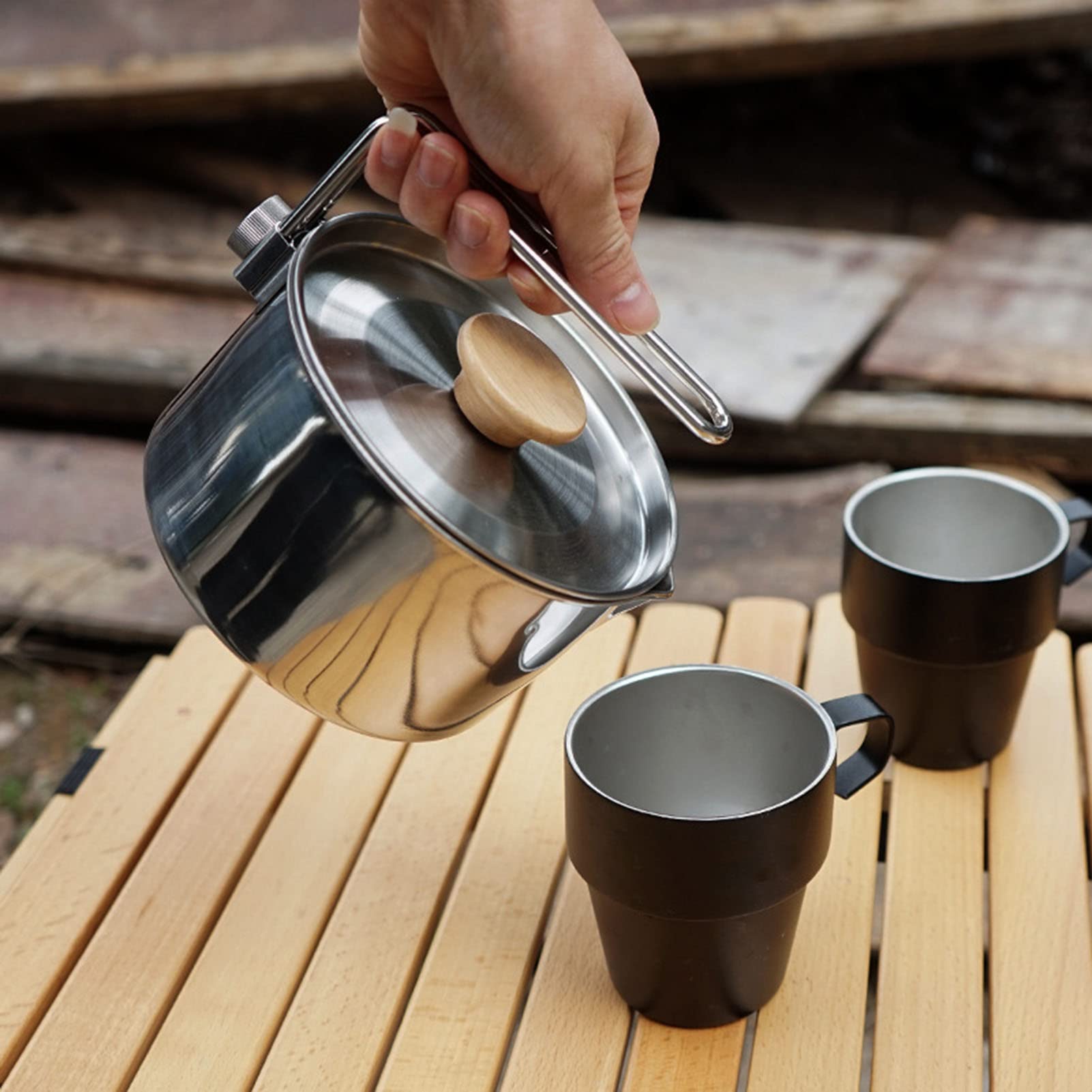 1L 304 Stainless Steel Portable Camping Pot with Foldable Handle - Lightweight Backpacking Cookware for Camping, Hiking & Outdoor Adventures - Perfect for Boiling Water, Cooking Meals & Picnics in the Wilderness