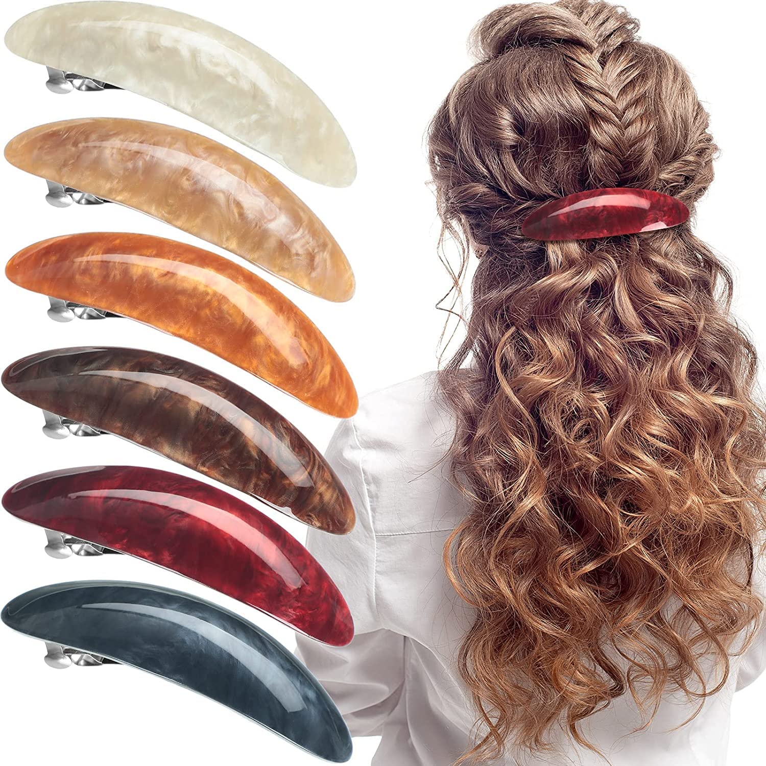 4 Pcs Tortoise Shell Hair Barrettes - French Style Celluloid Hair Clips for Women & Girls, Medium Rectangular Automatic Hair Pins (4-Pack) | Perfect for School, Work, Parties & Everyday Hairstyles