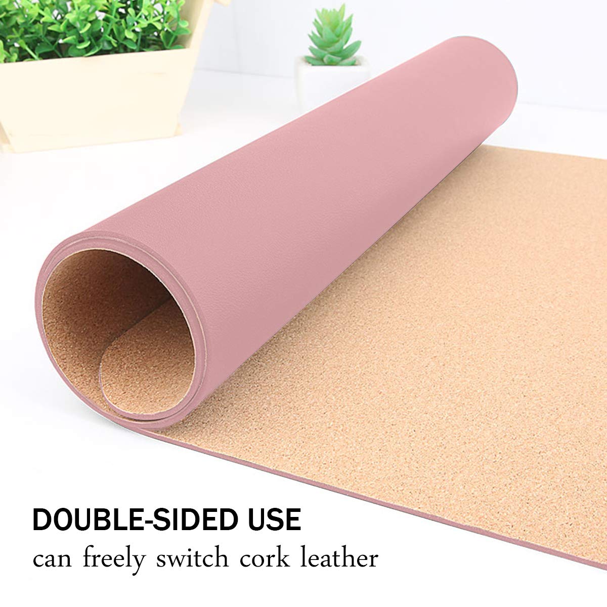 Eco-Friendly Cork & Leather Desk Mat - Waterproof Office Pad for Work & Gaming (Pink, 24x12Inch)
