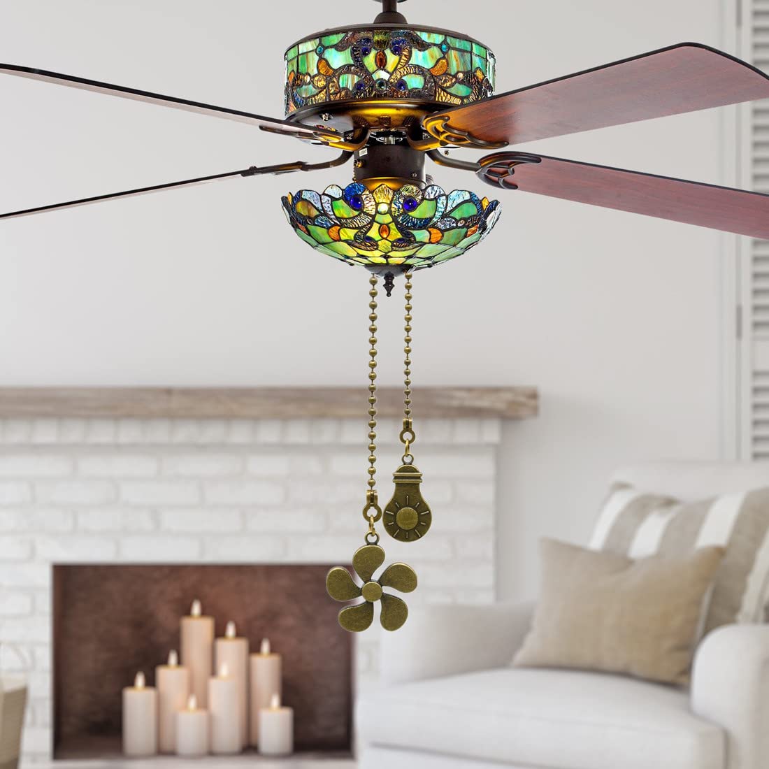Antique Bronze Ceiling Fan Pull Chain Kit - 4PCS 12 Inch Extension with Bulb & Fan Pattern Pendant - Fan Chain Connector for Easy Light & Speed Control - Perfect for Bedroom, Living Room & Patio Ceiling Fans