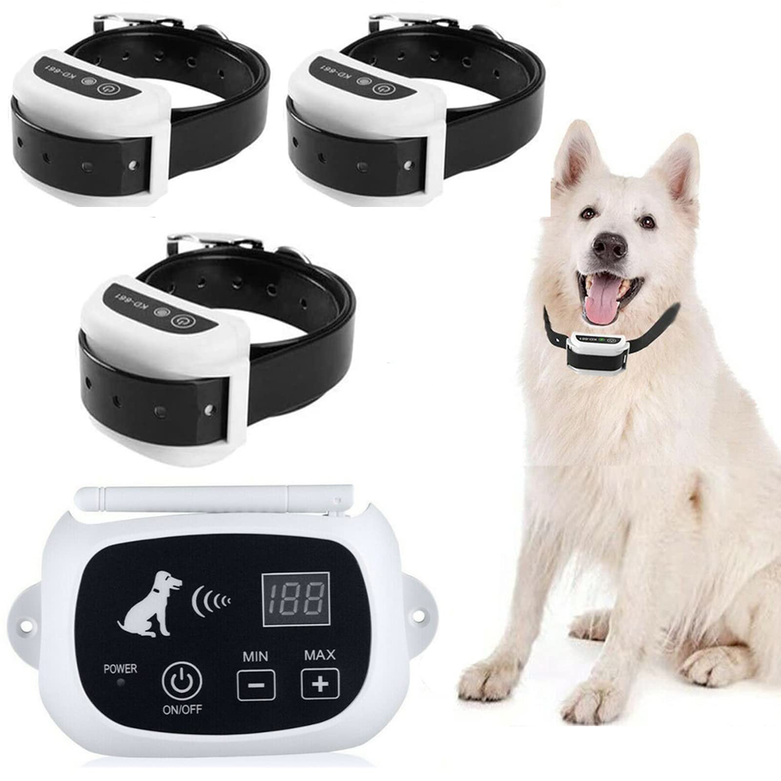 Wireless Dog Fence System - Safe & Effective Electric Pet Containment with Waterproof Collar, Adjustable Shock/Beep Intensity & Display Distance - Ideal for 3 Dogs - Perfect for Backyard, Farm & Large Property Pet Safety