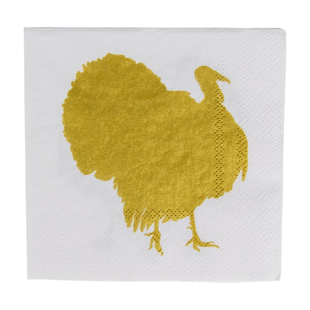 Caspari Turkey Fan Design Paper Cocktail Napkins - 4 Packs of 20 (80 Count) - Elegant Party & Holiday Dinner Table Decorations