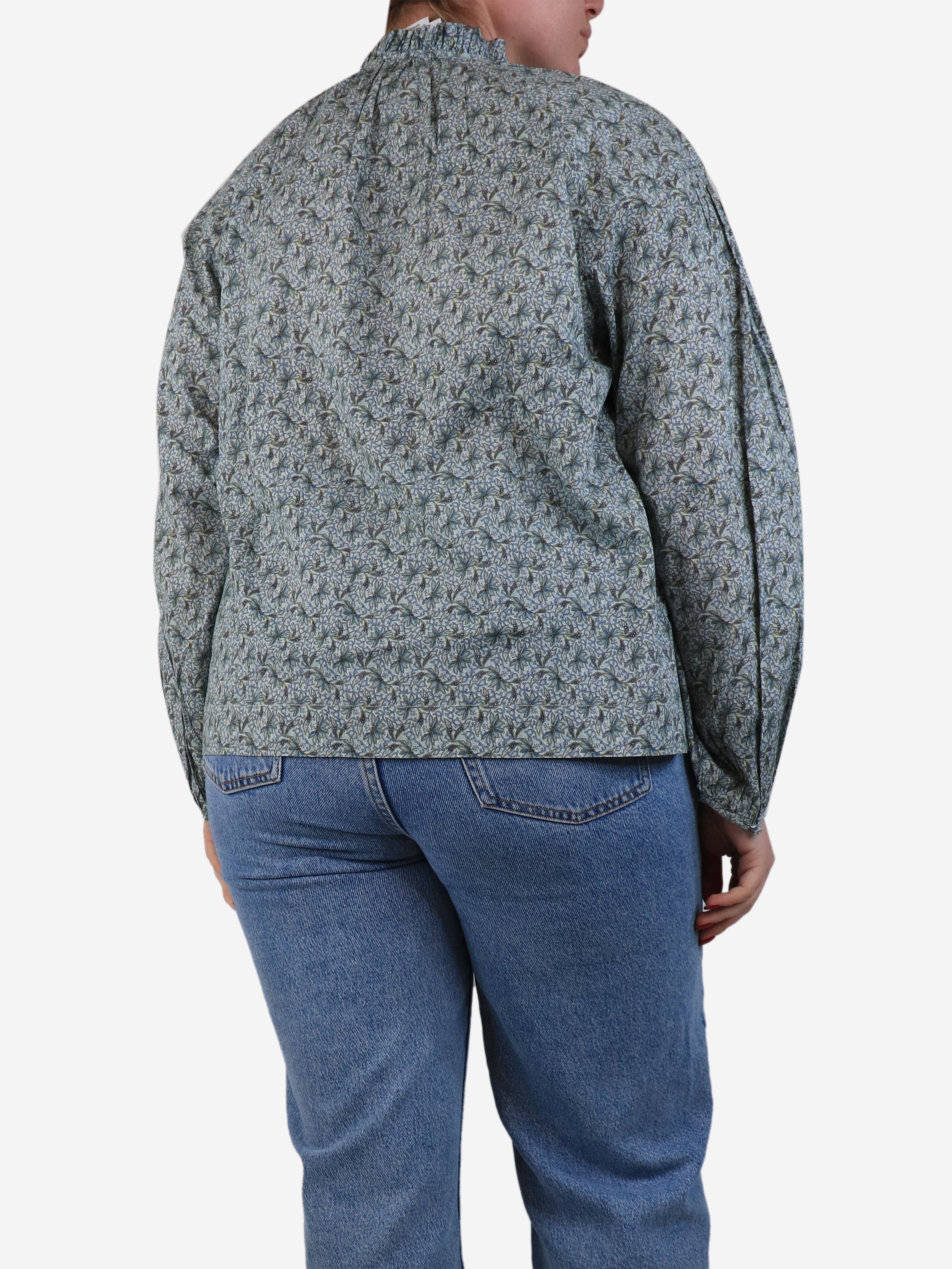 Blue Floral Blouse Women's UK Size 12 - Elegant Flowy Top for Casual Wear, Office & Spring Outfits