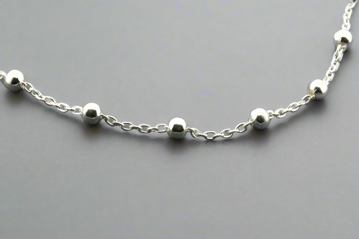 Sterling Silver Link & Bead Bracelet for Women - Elegant Stackable Jewelry for Everyday Wear & Special Occasions