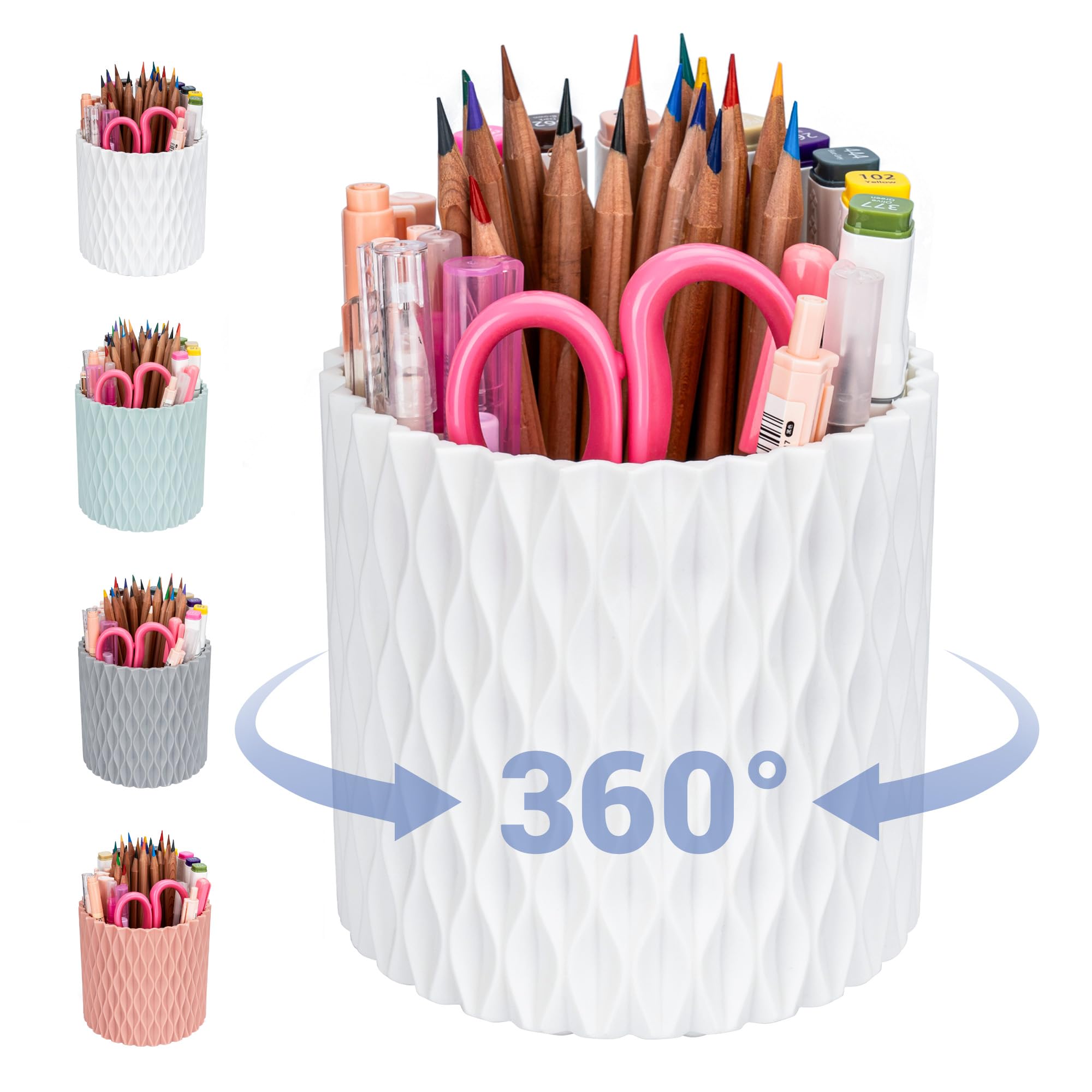 360° Rotating 5-Slot Pen Holder for Desk - White Office & School Pencil Organizer - Perfect for Work, Study, Dorm Room & Vanity Desk Accessories