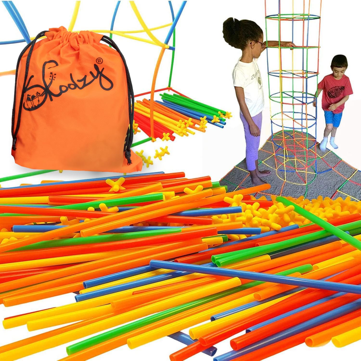 Skoolzy Straw Constructor STEM Building Toys 200+ Pieces - Durable Interlocking Plastic Educational Construction Set for Toddlers & Kids | Develop Fine Motor Skills, Engineering Learning | Perfect for Preschool Classroom, Daycare & Homeschool STEM Activities