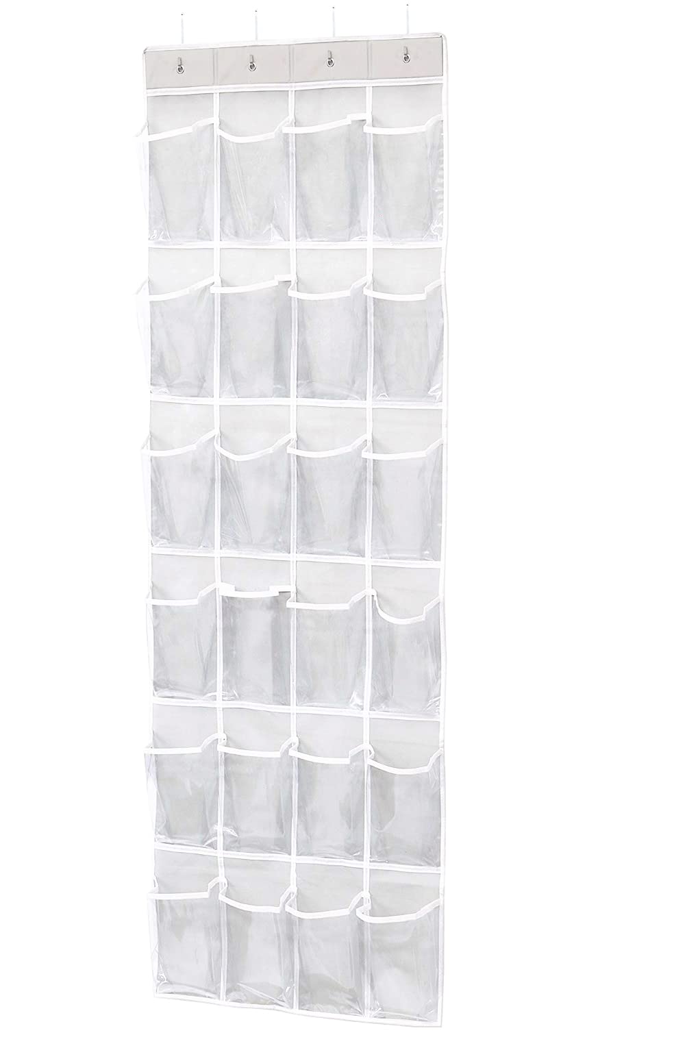 ManGotree Clear Over the Door Shoe Organizer - 24 Pocket Hanging Shoe Rack for Sandals, Sneakers & High Heels | Foldable Shoe Storage Solution for Closet & Entryway Organization (Transparent)